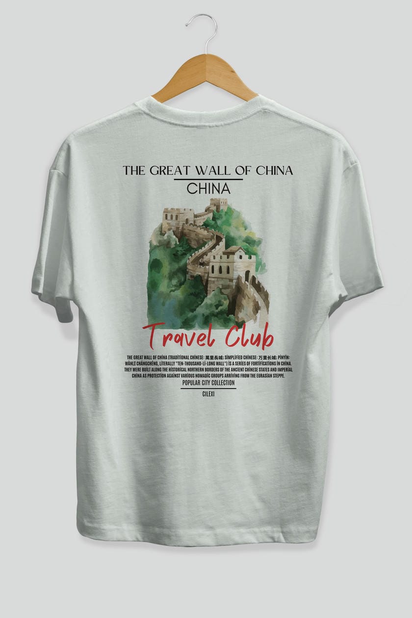 The Great Wall Of China Arka Baskılı Oversize t-shirt Erkek Kadın Pamuk Bisiklet Yaka tişort