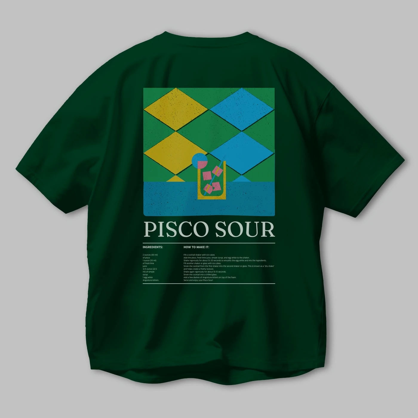 Pisco Sour Kokteyl Serisi Arka Baskılı Oversize t-shirt Erkek Kadın %100 Pamuk Bisiklet Yaka tişort