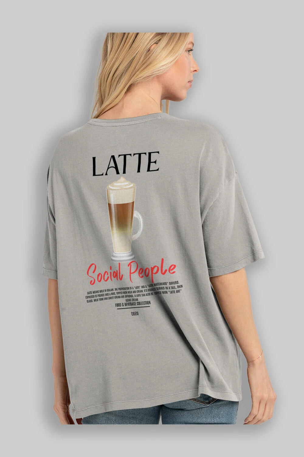 Latte Kokteyl Serisi Baskılı Oversize t-shirt Erkek Kadın Unisex %100 Pamuk Bisiklet Yaka tişort