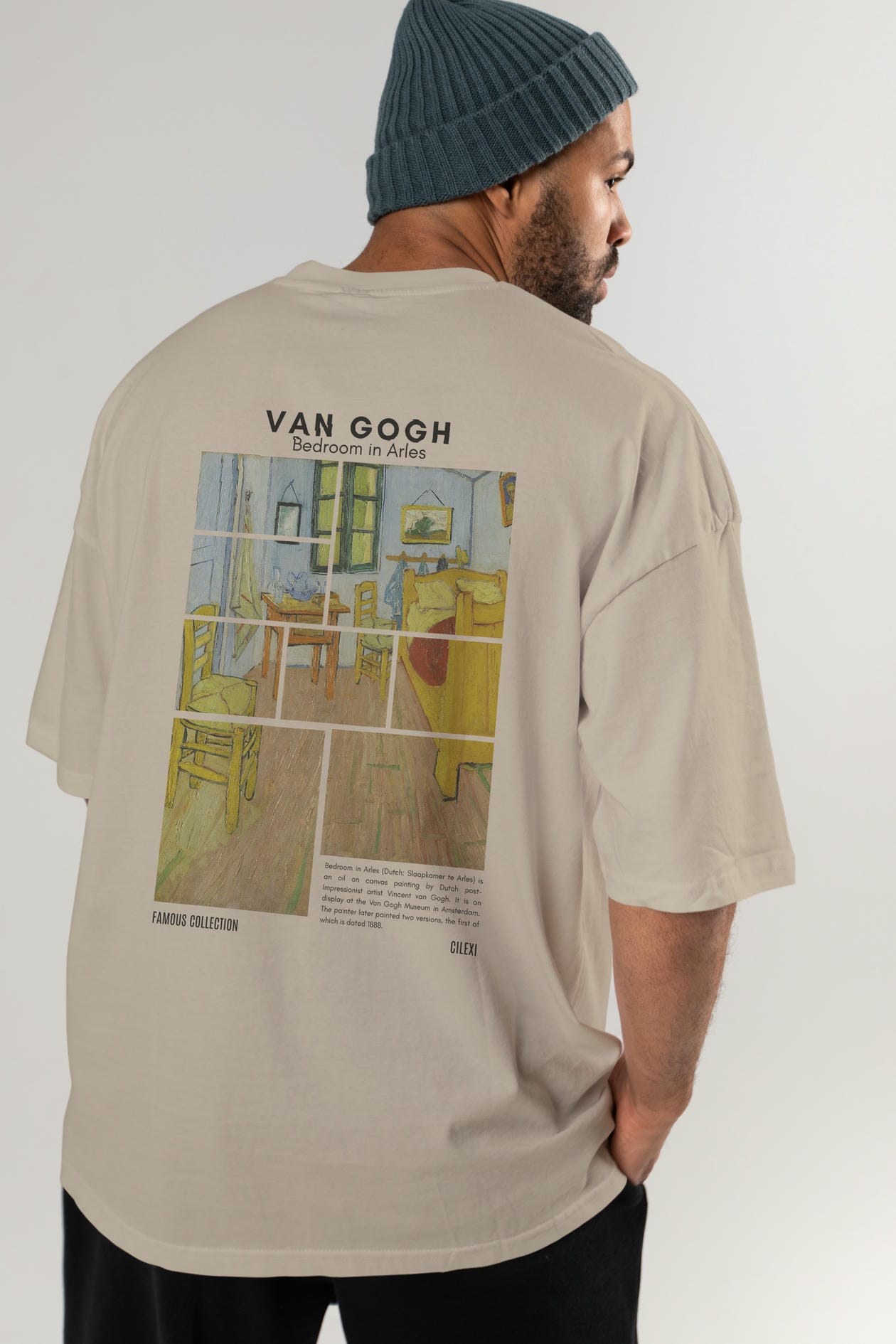Van Gogh Arka Baskılı Oversize t-shirt Erkek Kadın Bisiklet Yaka Pamuk tişort