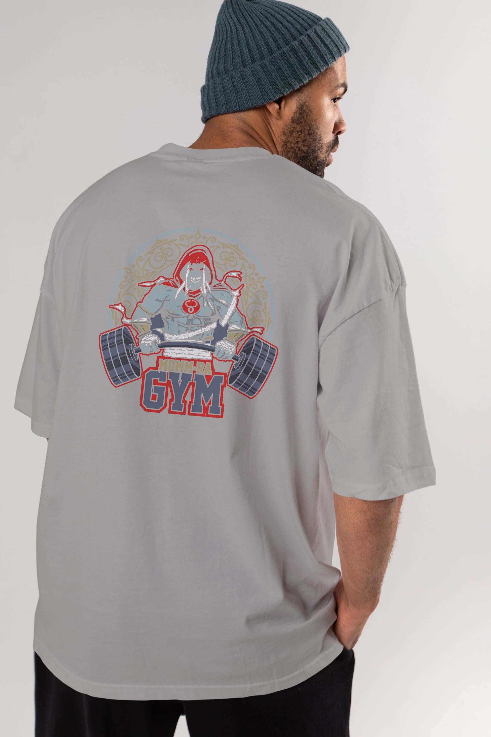 Mumm-ra GYM Arka Baskılı Oversize t-shirt Erkek Kadın Unisex %100 Pamuk Bisiklet Yaka tişort