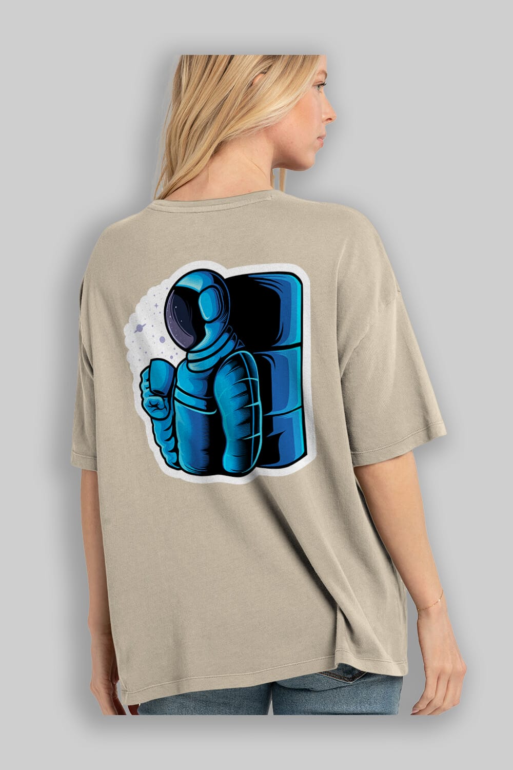 Drinking coffee in space sticker Arka Baskılı Oversize t-shirt Erkek Kadın Unisex