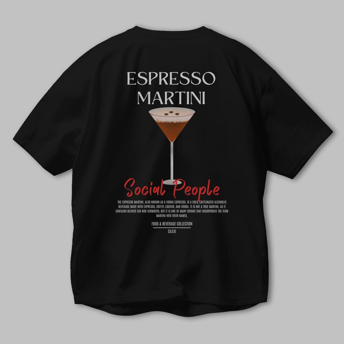 Espresso Martını Kokteyl Serisi Baskılı Oversize t-shirt Erkek Kadın Unisex %100 Pamuk Bisiklet Yaka tişort