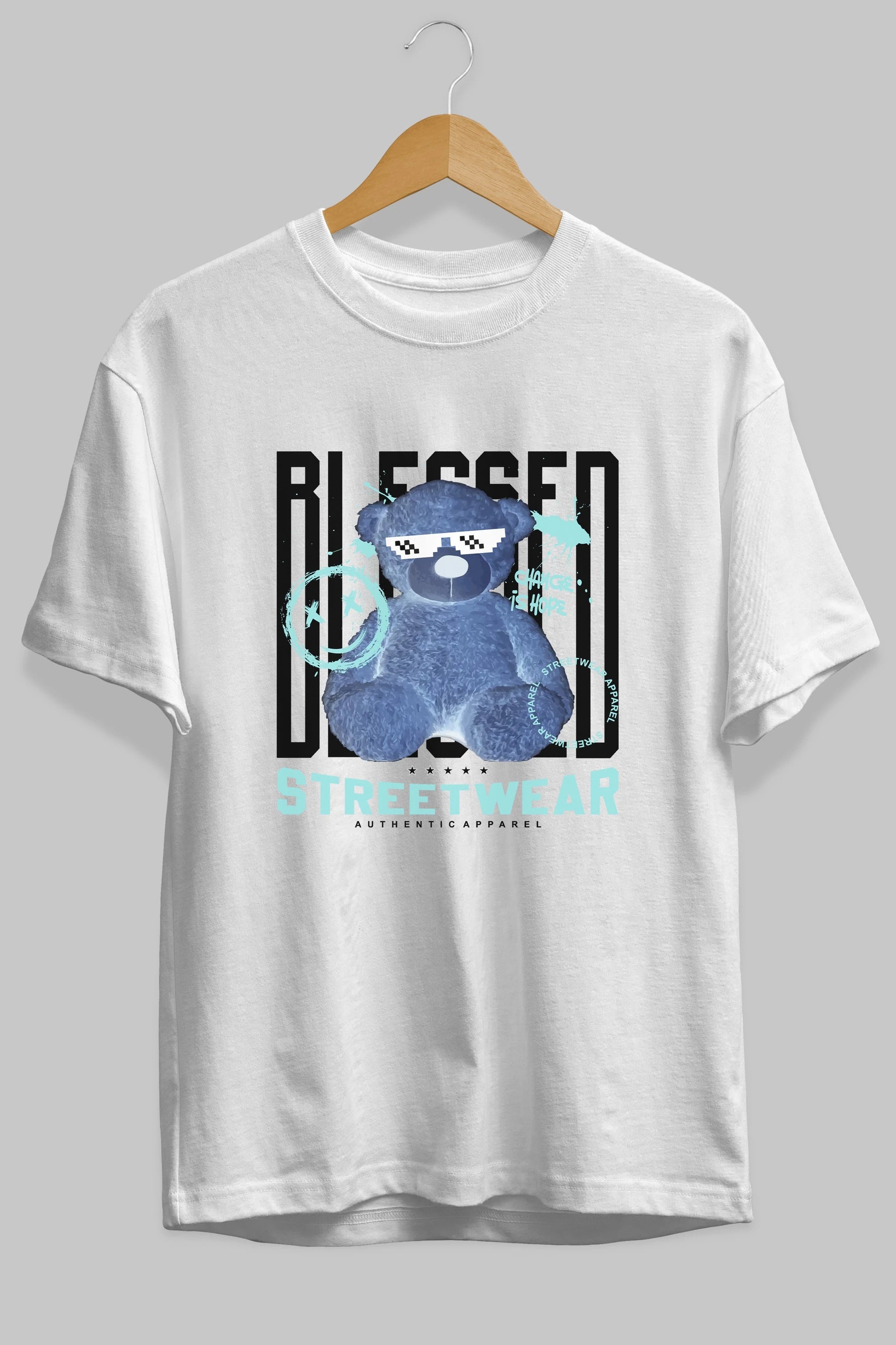 Blessed Bear Ön Baskılı Oversize t-shirt Erkek Kadın Unisex