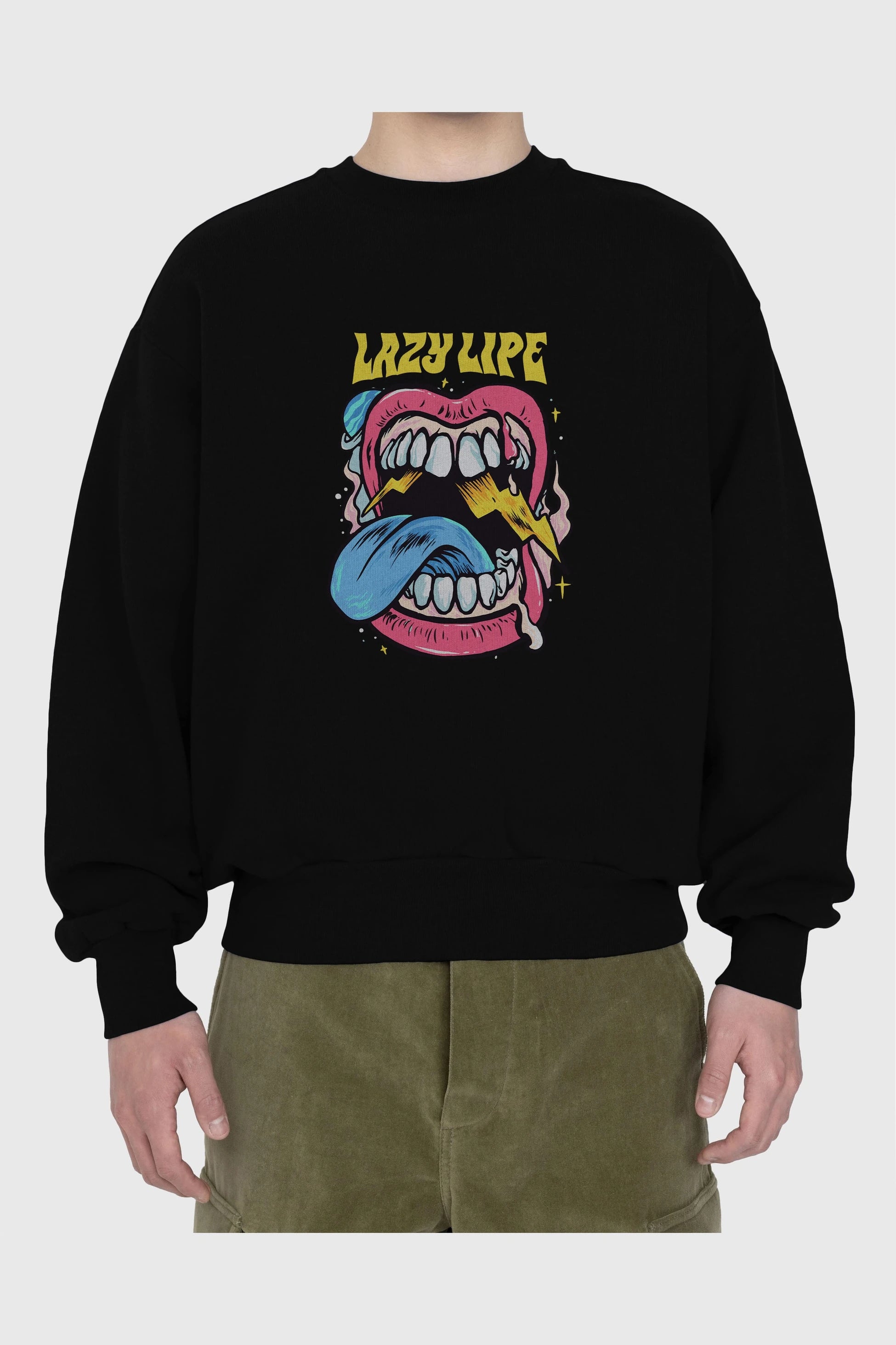 Lazy Lipe Ön Baskılı Oversize Sweatshirt Erkek Kadın Unisex