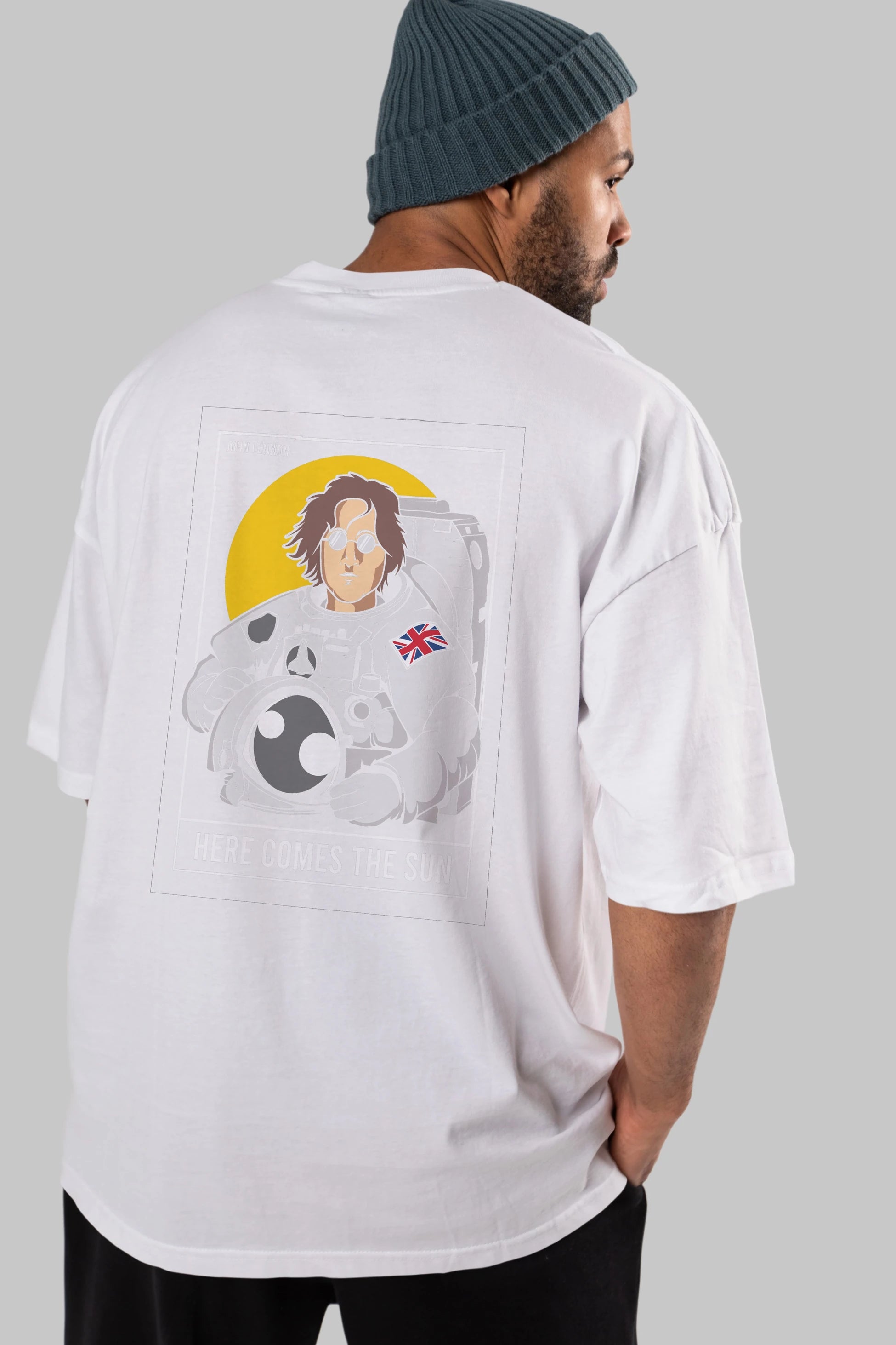 John Lennon Astronot Arka Baskılı Oversize t-shirt Erkek Kadın Unisex %100 Pamuk tişort