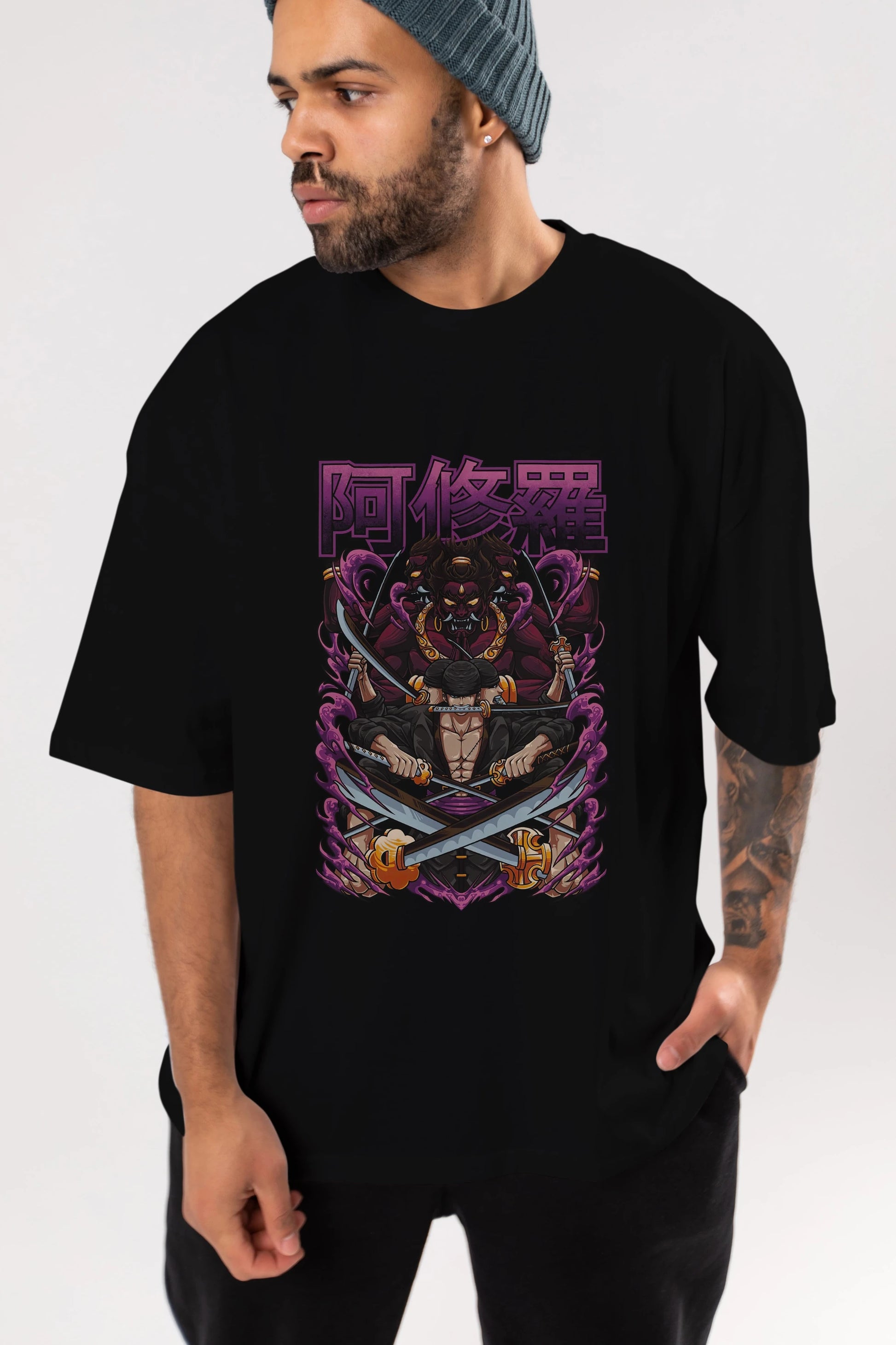 Roronoa Zoro 1 Anime Ön Baskılı Oversize t-shirt %100 pamuk Erkek Kadın Unisex