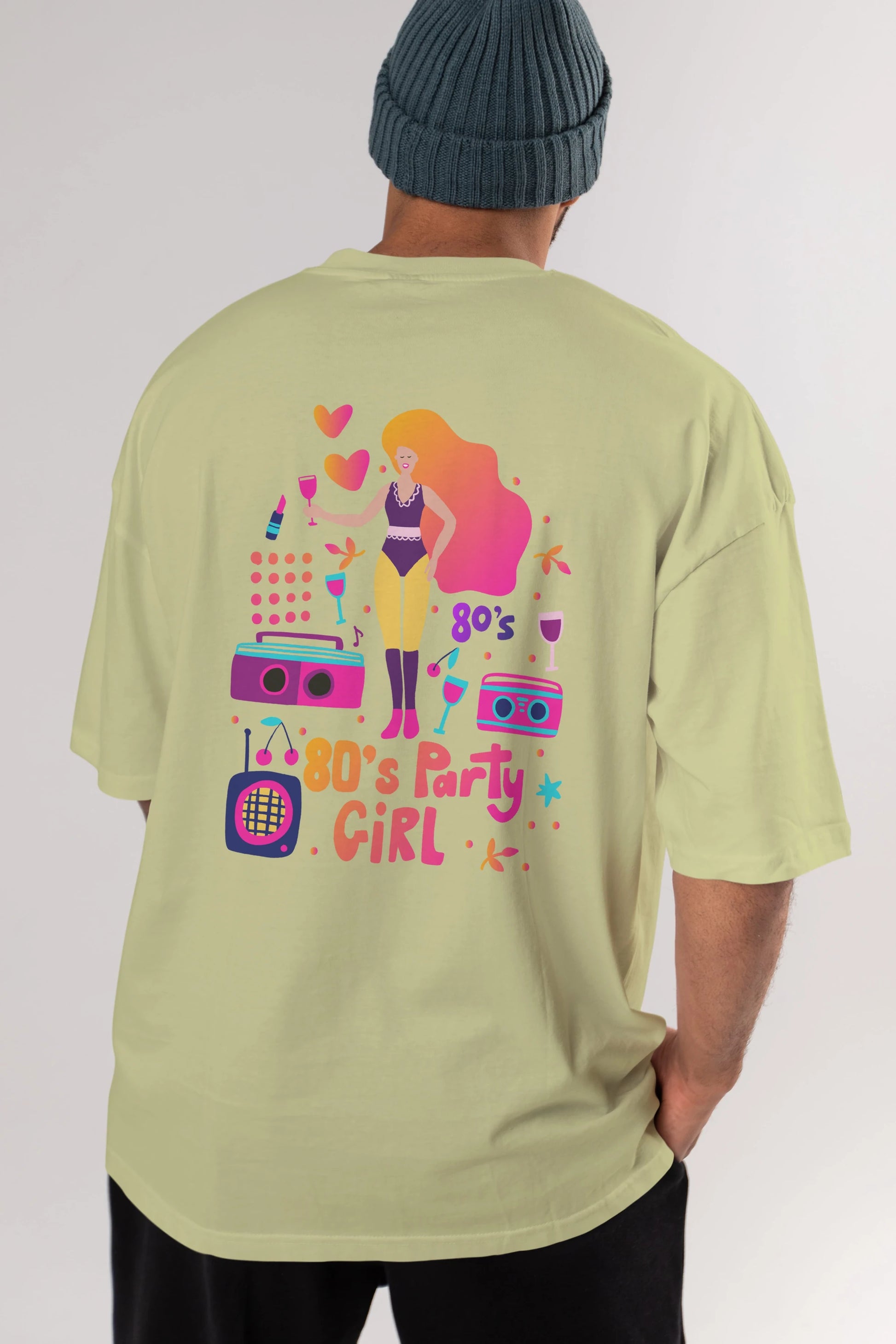 Retro Girl Party Arka Baskılı Oversize t-shirt Erkek Kadın Unisex