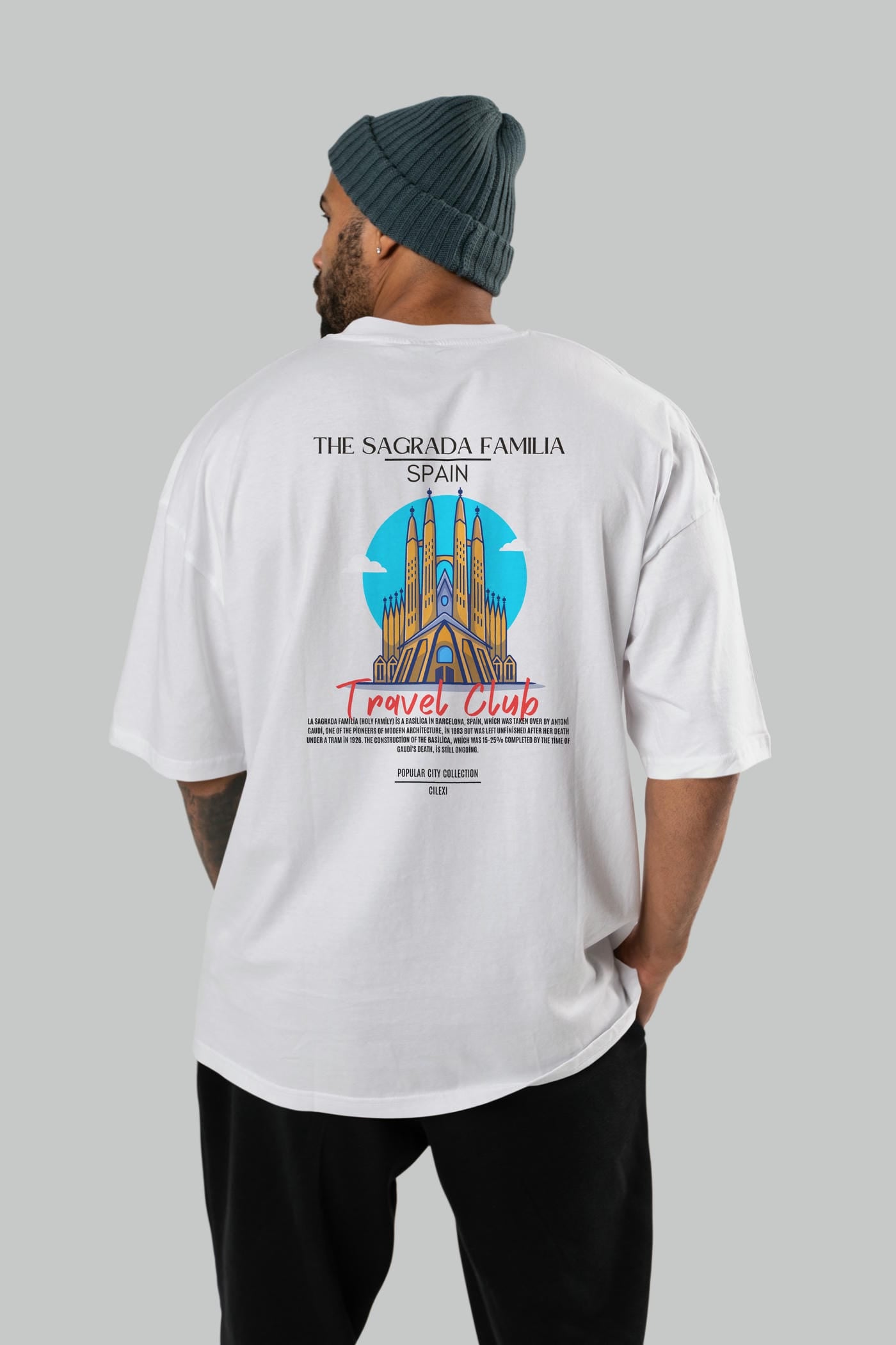The Sagrada Familia Spain Arka Baskılı Oversize t-shirt Erkek Kadın Pamuk Bisiklet Yaka tişort