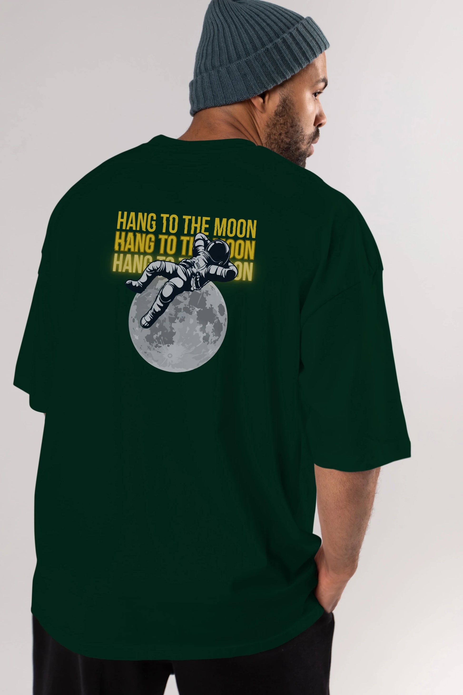 Hang to the Moon Yazılı Arka Baskılı Oversize t-shirt Erkek Kadın Unisex