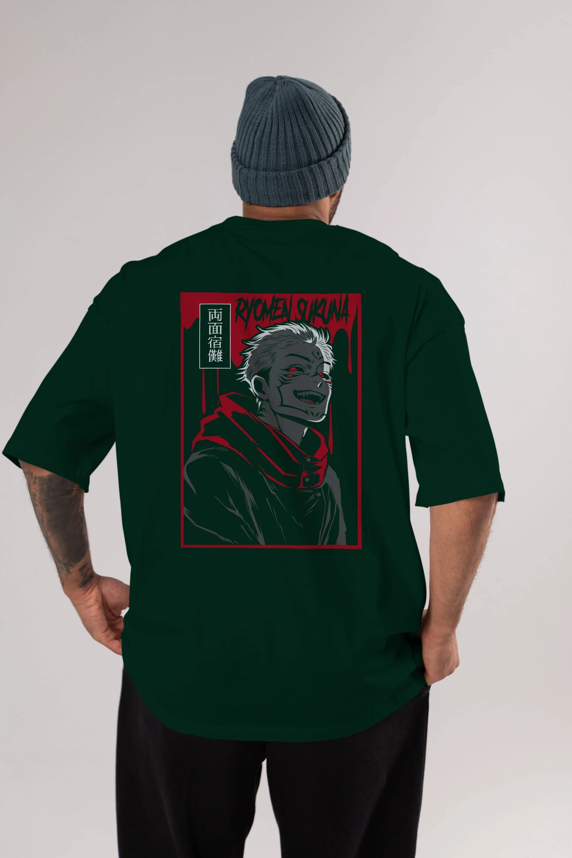 SUKUNA Anime Arka Baskılı Oversize t-shirt Erkek Kadın Unisex