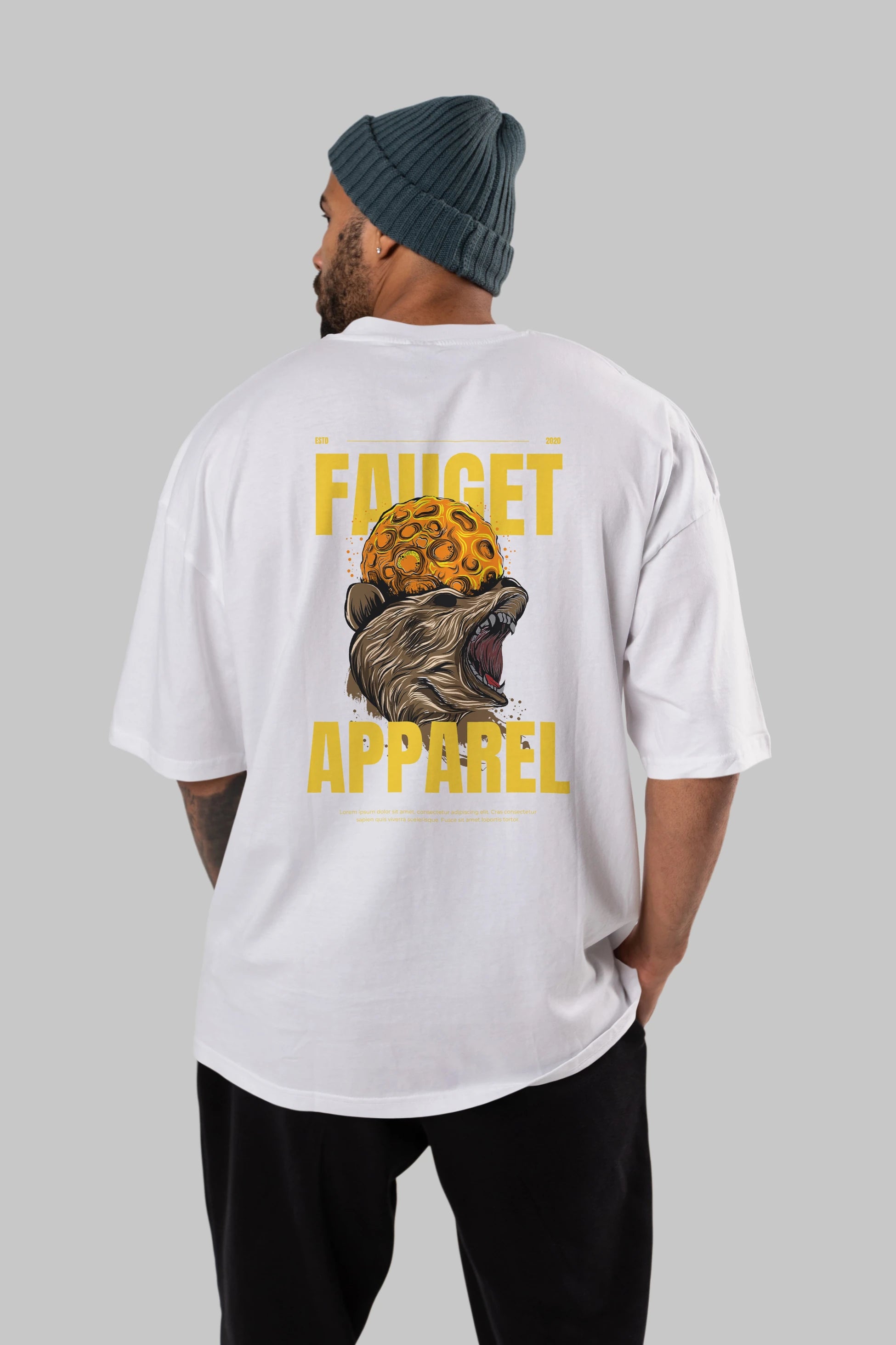 Bear Angry Fauget Apparel Arka Baskılı Oversize t-shirt Erkek Kadın Unisex