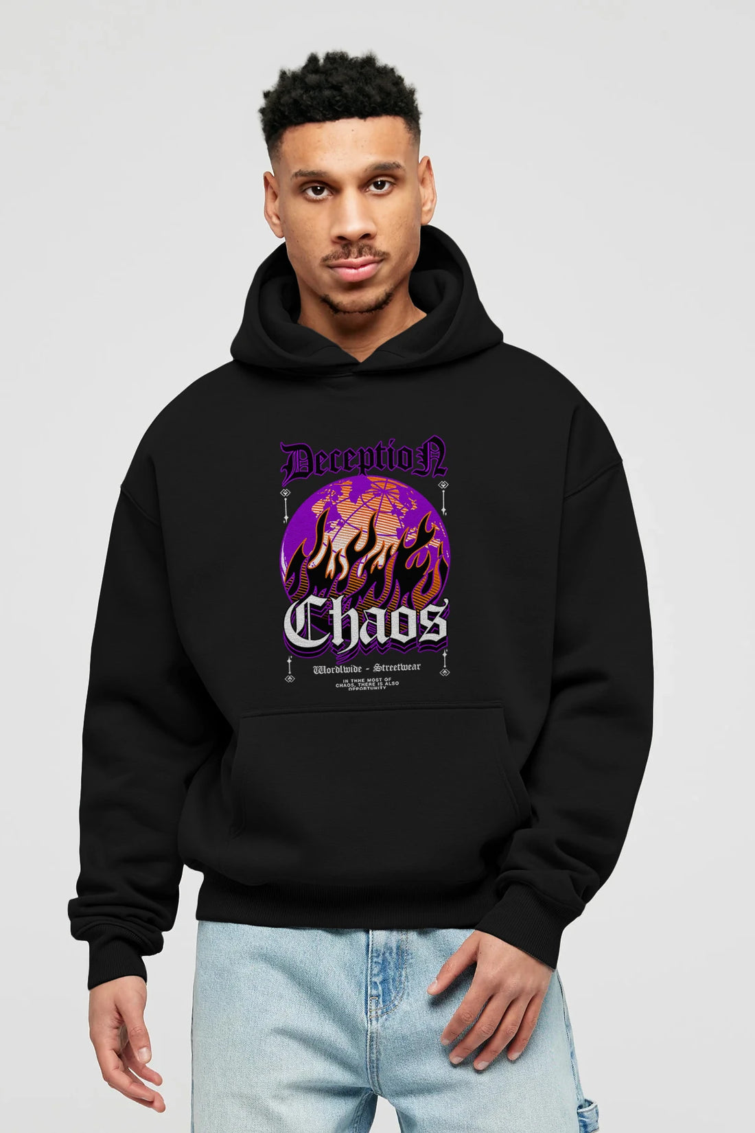 Deception Chaos Ön Baskılı Hoodie Oversize Kapüşonlu Sweatshirt Erkek Kadın Unisex