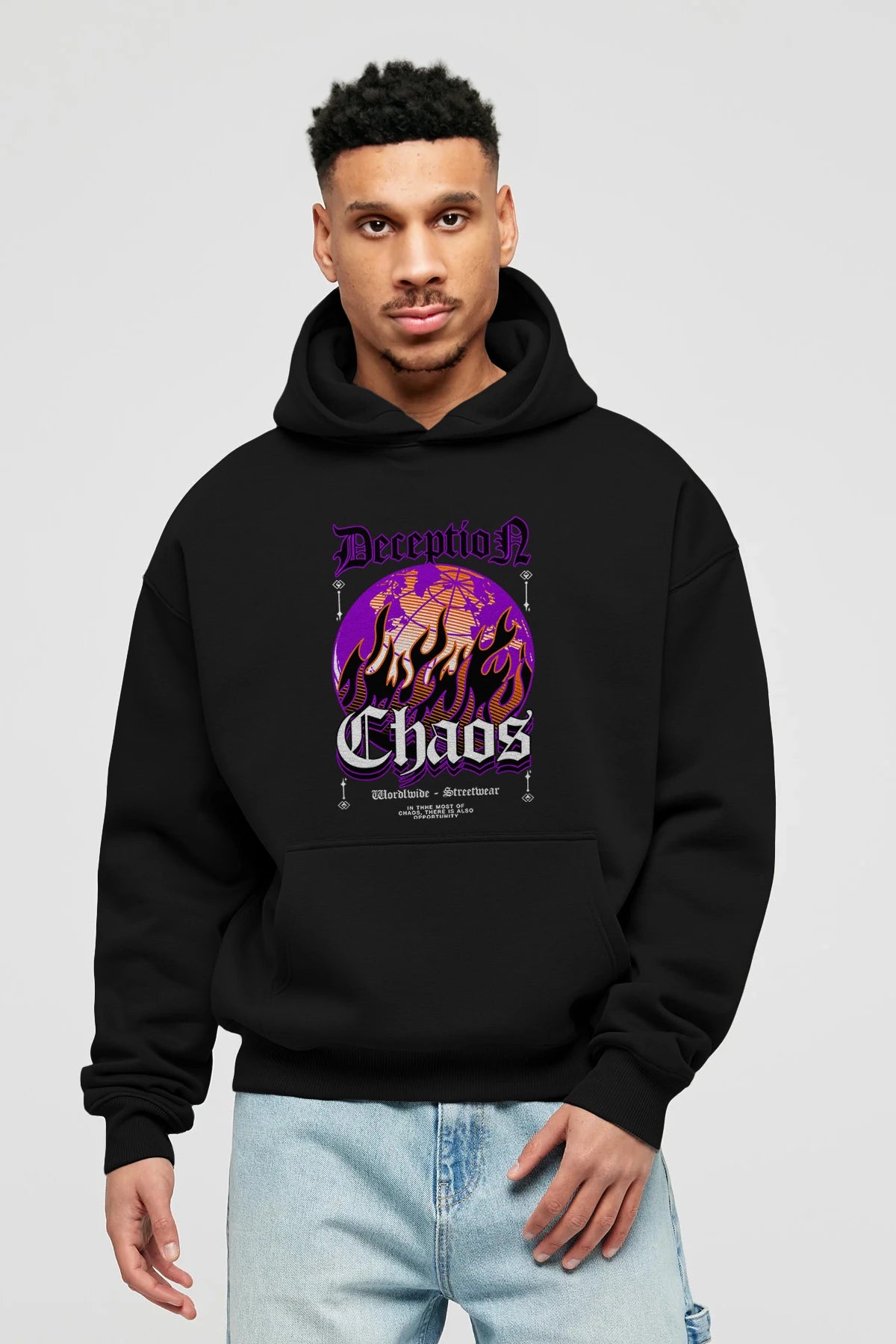 Deception Chaos Ön Baskılı Hoodie Oversize Kapüşonlu Sweatshirt Erkek Kadın Unisex