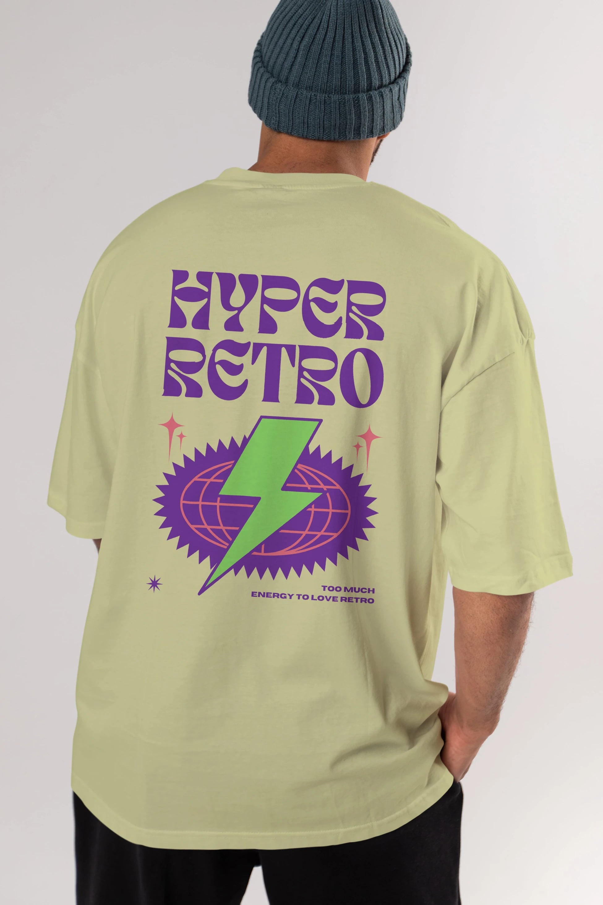 Hyper Retro Yazılı Arka Baskılı Oversize t-shirt Erkek Kadın Unisex