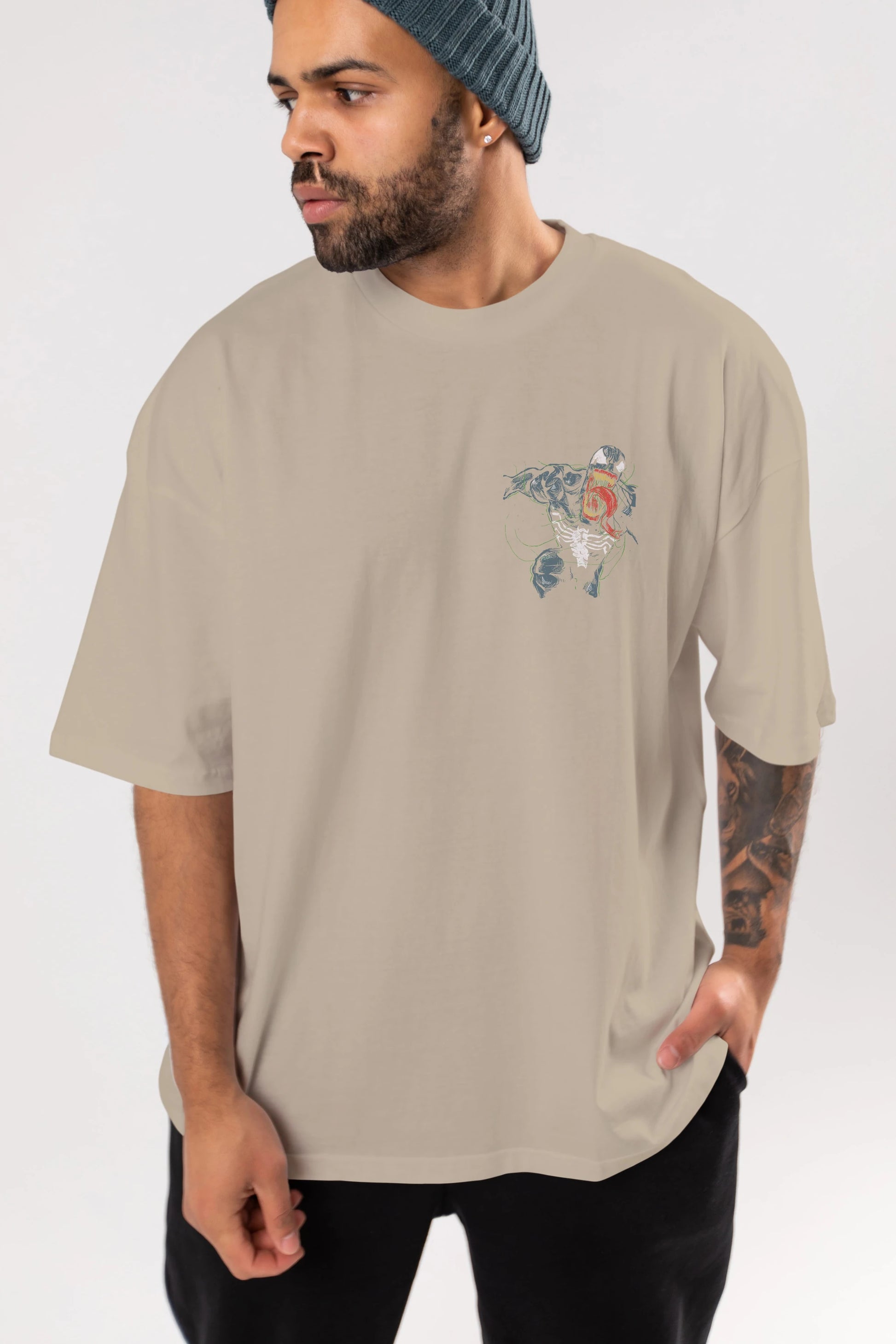 Venom (6) Ön Sol Baskılı Oversize t-shirt Erkek Kadın Unisex %100 Pamuk Bisiklet Yaka tişort
