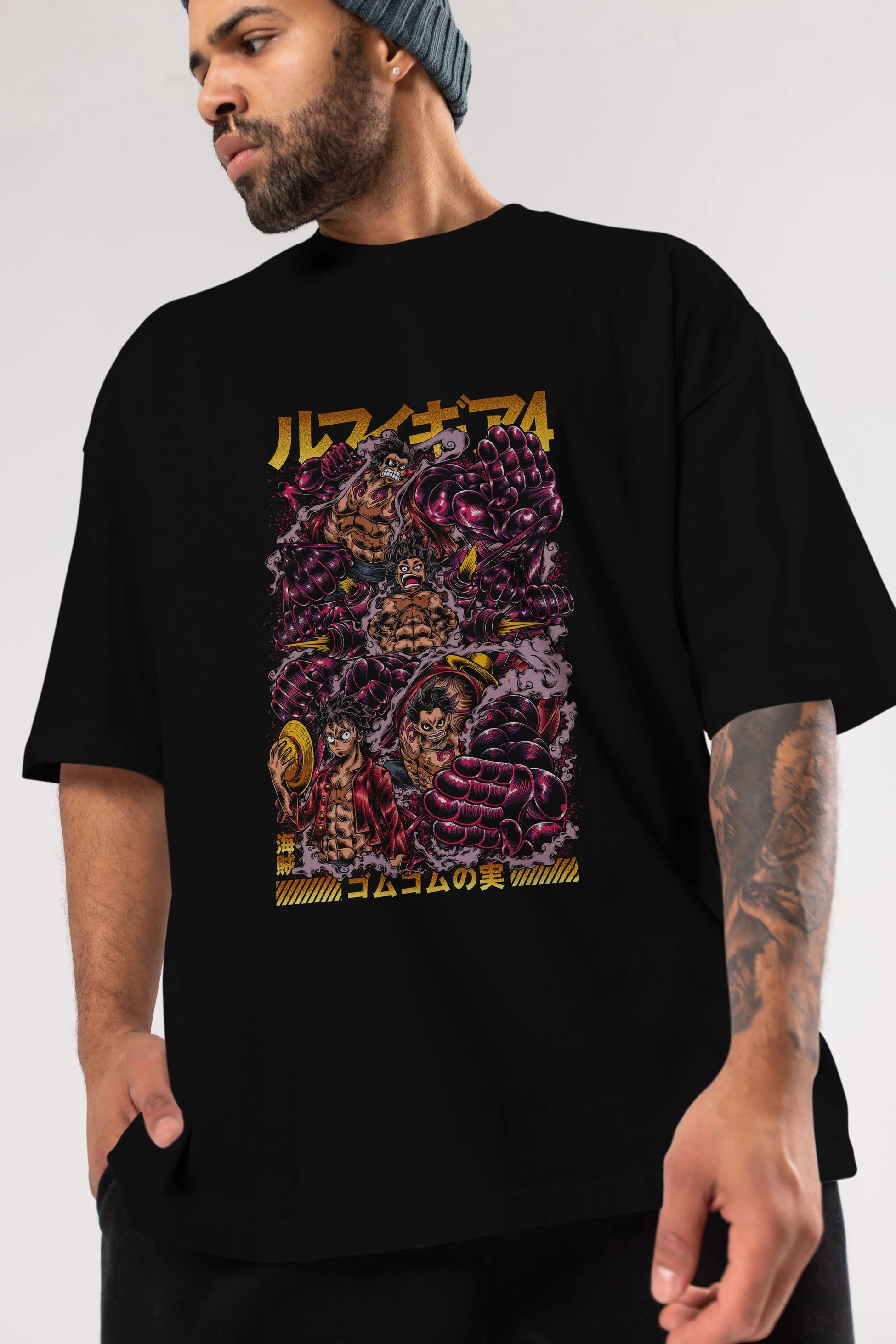 MONKEY D. LUFFY (2) Anime Ön Baskılı Oversize t-shirt %100 pamuk Erkek Kadın Unisex