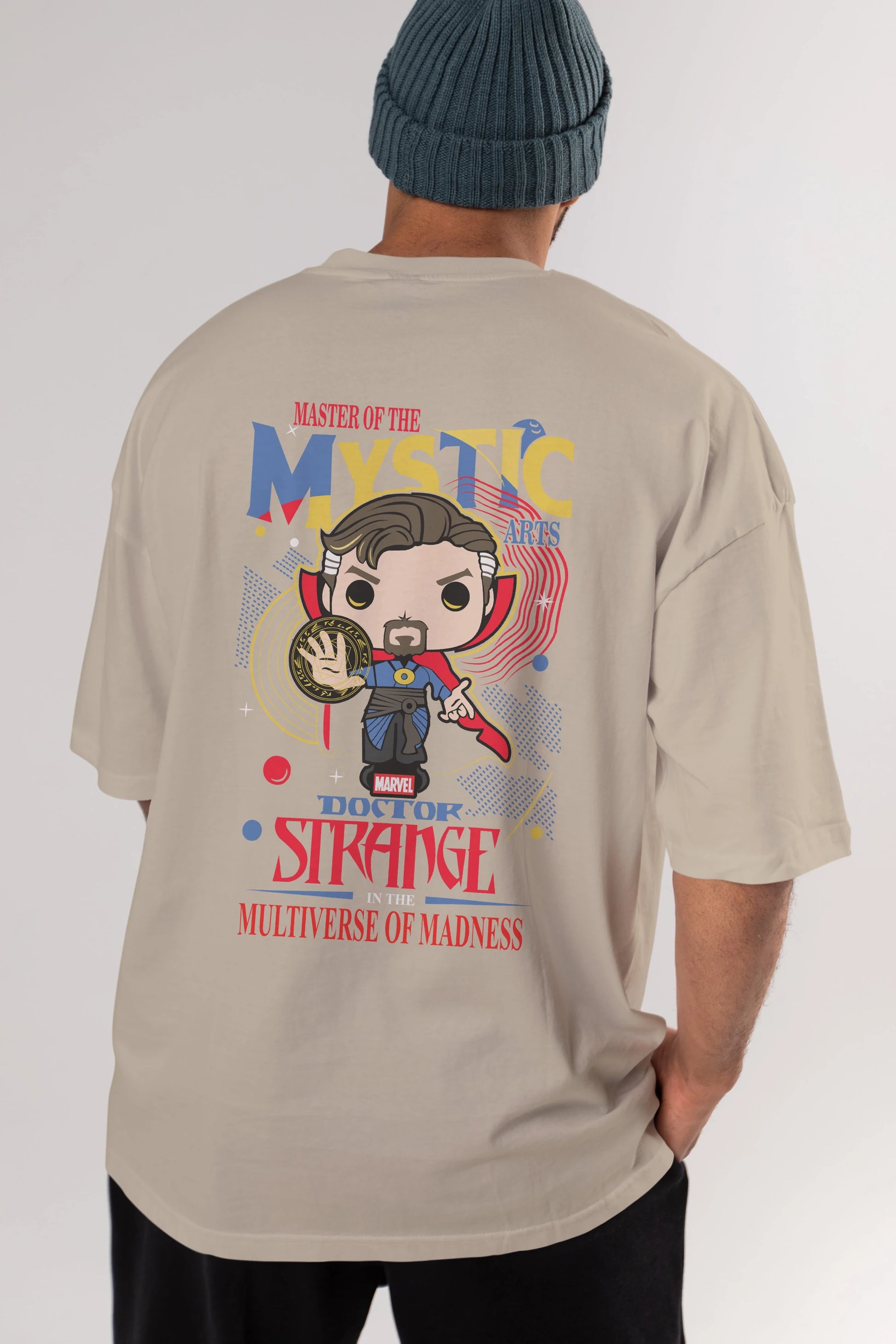 Doctor Strange Arka Baskılı Oversize t-shirt Erkek Kadın Unisex %100 Pamuk Bisiklet Yaka tişort