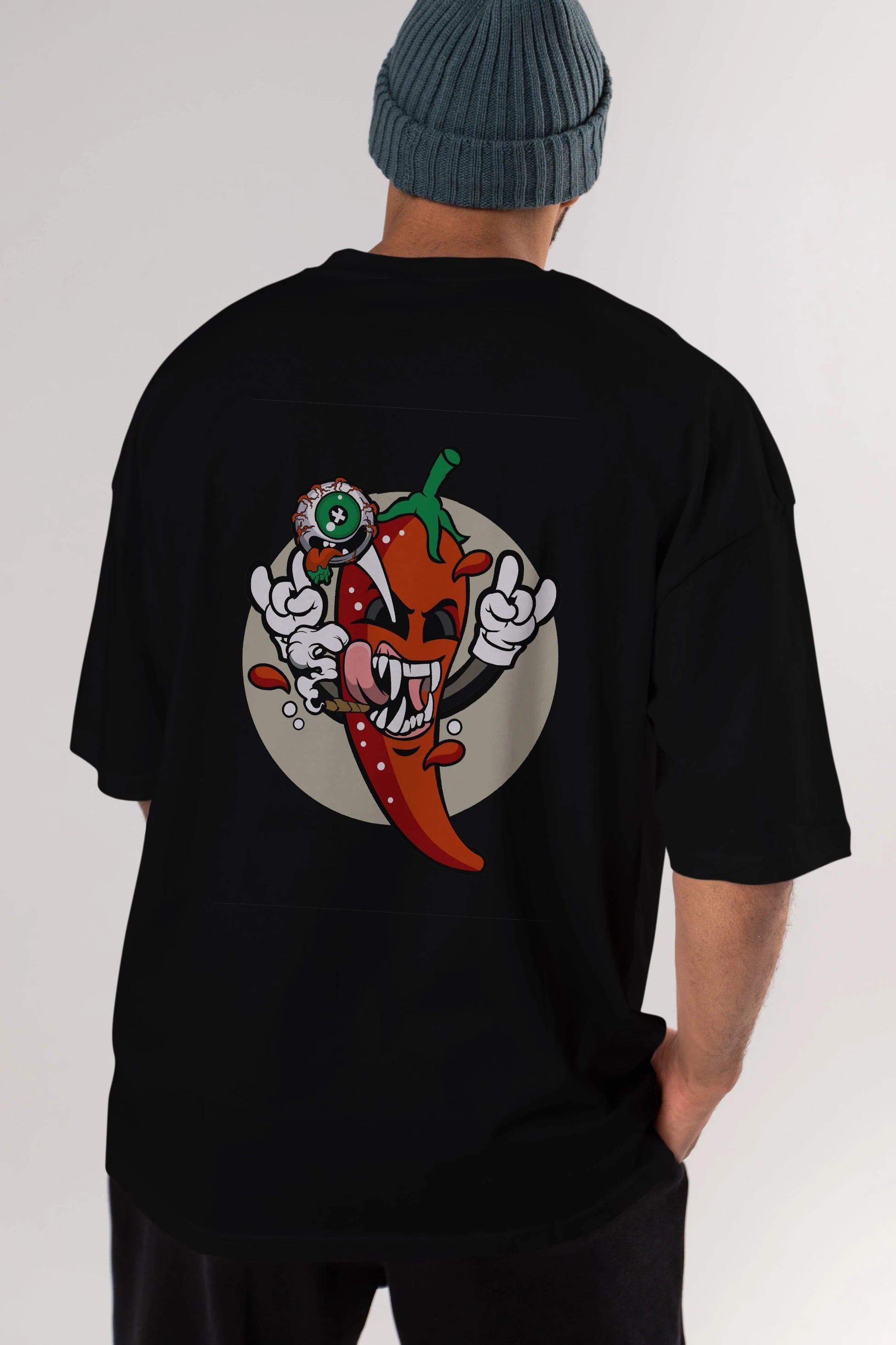 Chili Monster Arka Baskılı Oversize t-shirt Erkek Kadın Unisex %100 Pamuk tişort