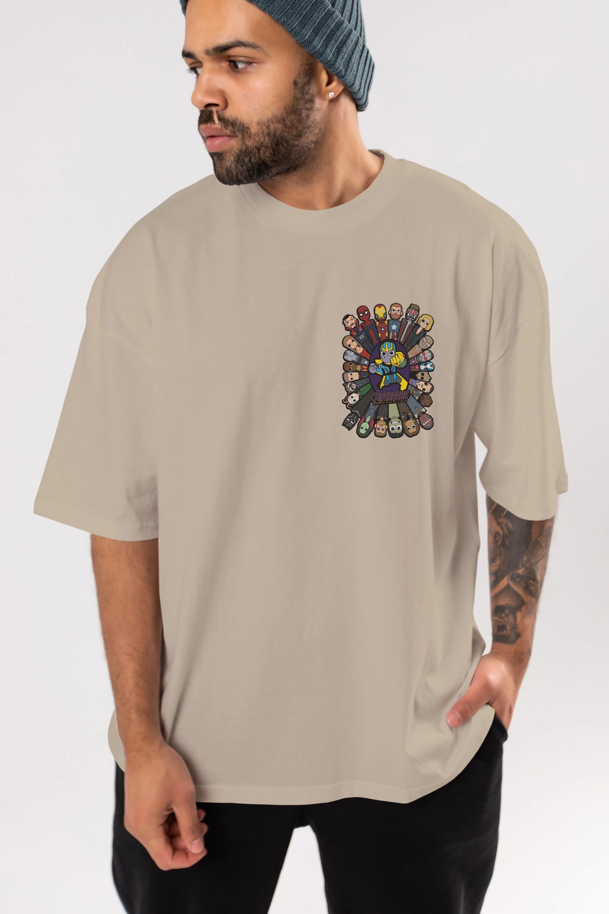 The Avengers (2) Ön Sol Baskılı Oversize t-shirt Erkek Kadın Unisex %100 Pamuk Bisiklet Yaka tişort
