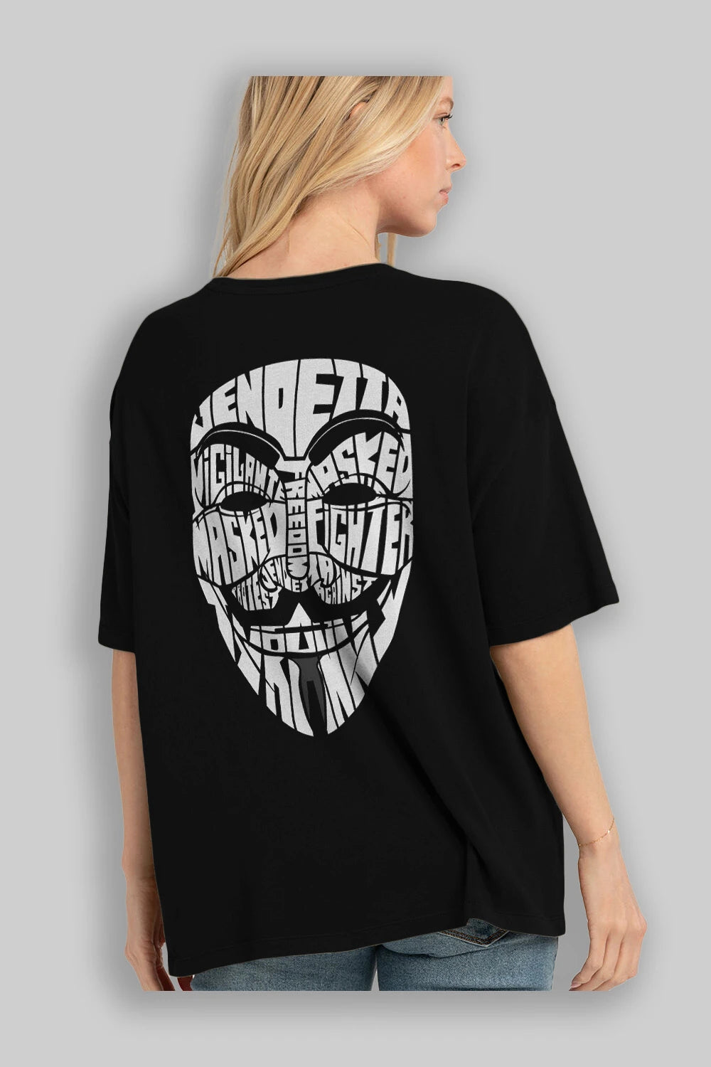 Vendetta Arka Baskılı Oversize t-shirt %100 pamuk Erkek Kadın Unisex