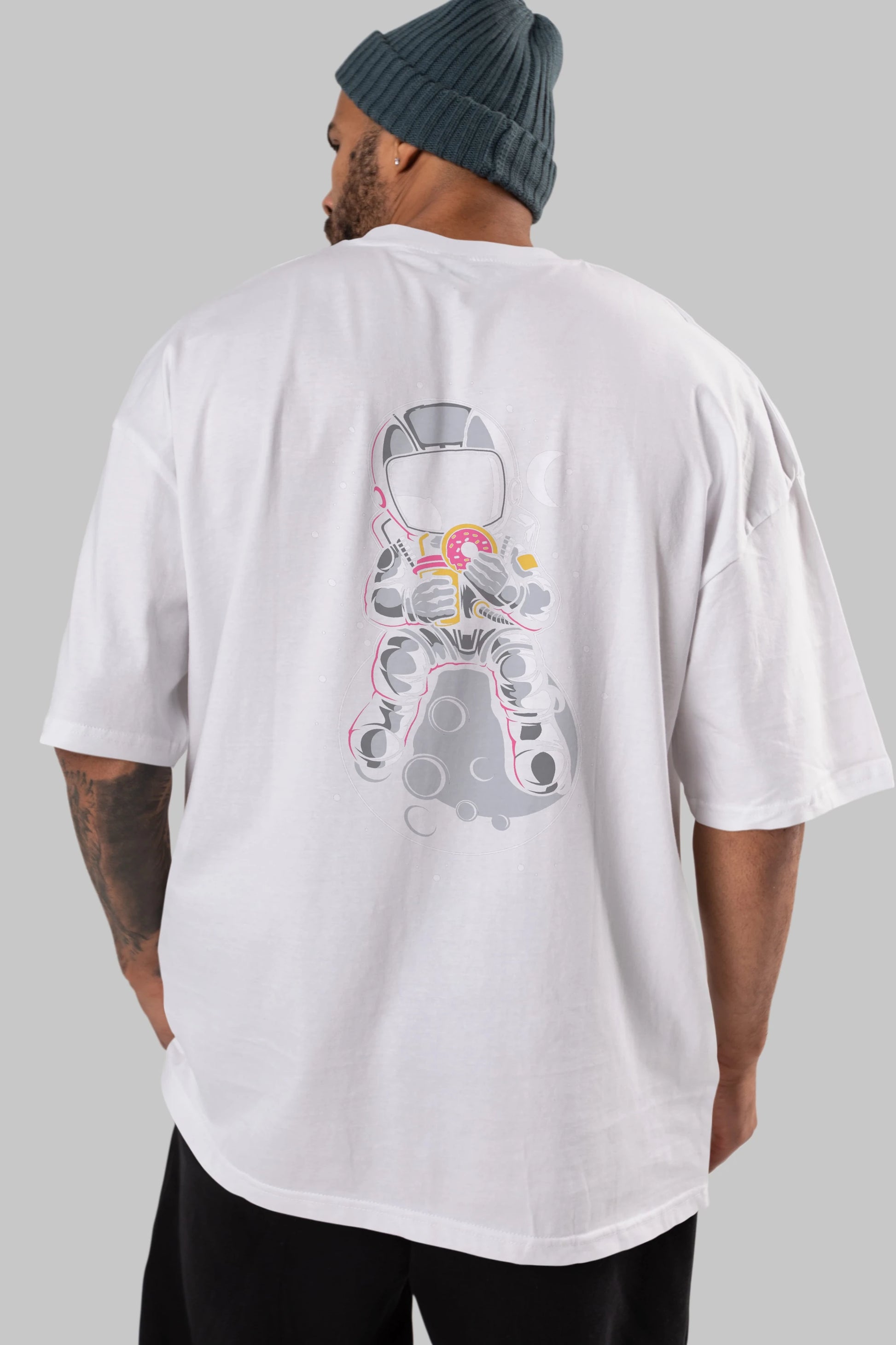 Astronaut Donuts Arka Baskılı Oversize t-shirt Erkek Kadın Unisex