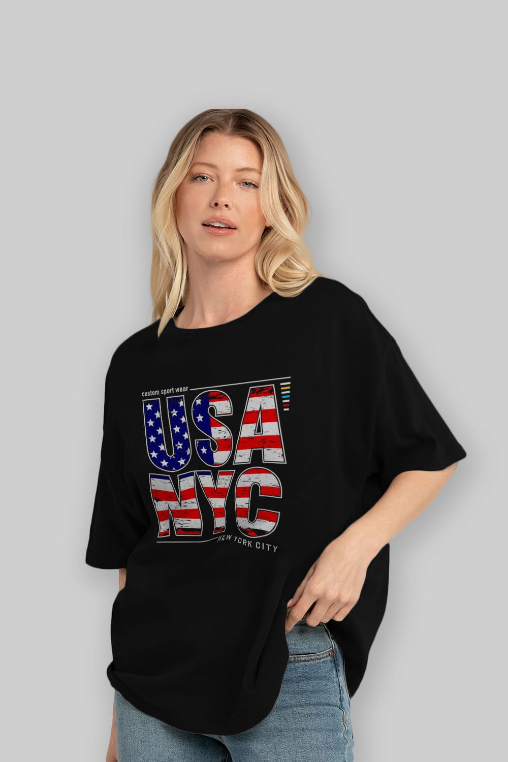 Usa NYC Ön Baskılı Oversize t-shirt Erkek Kadın Unisex