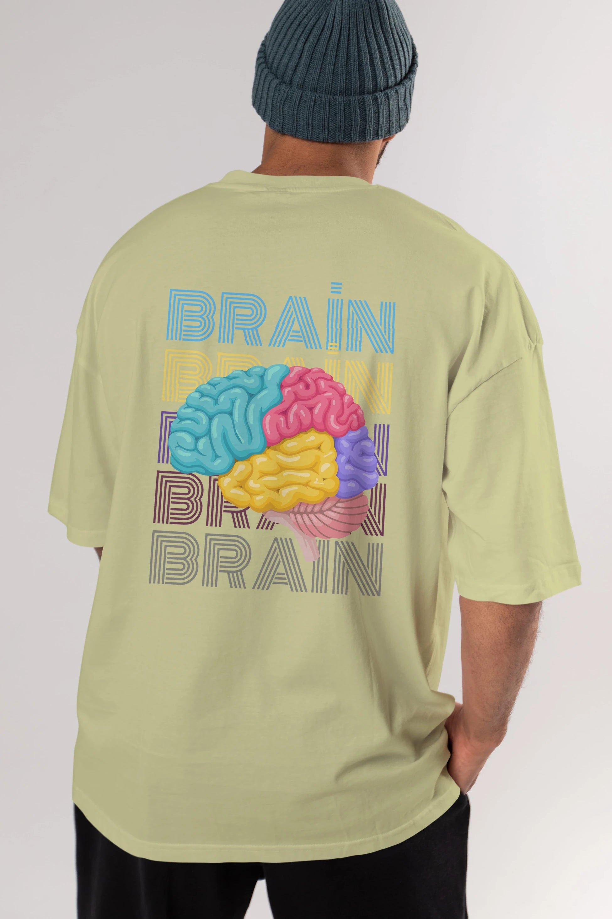 Brain Yazılı Arka Baskılı Oversize t-shirt Erkek Kadın Unisex