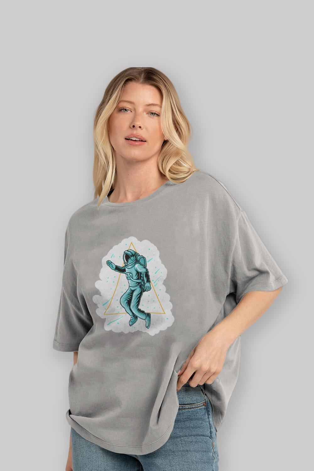 Astronaut Starry Triangle Sticker Ön Baskılı Oversize t-shirt Erkek Kadın Unisex
