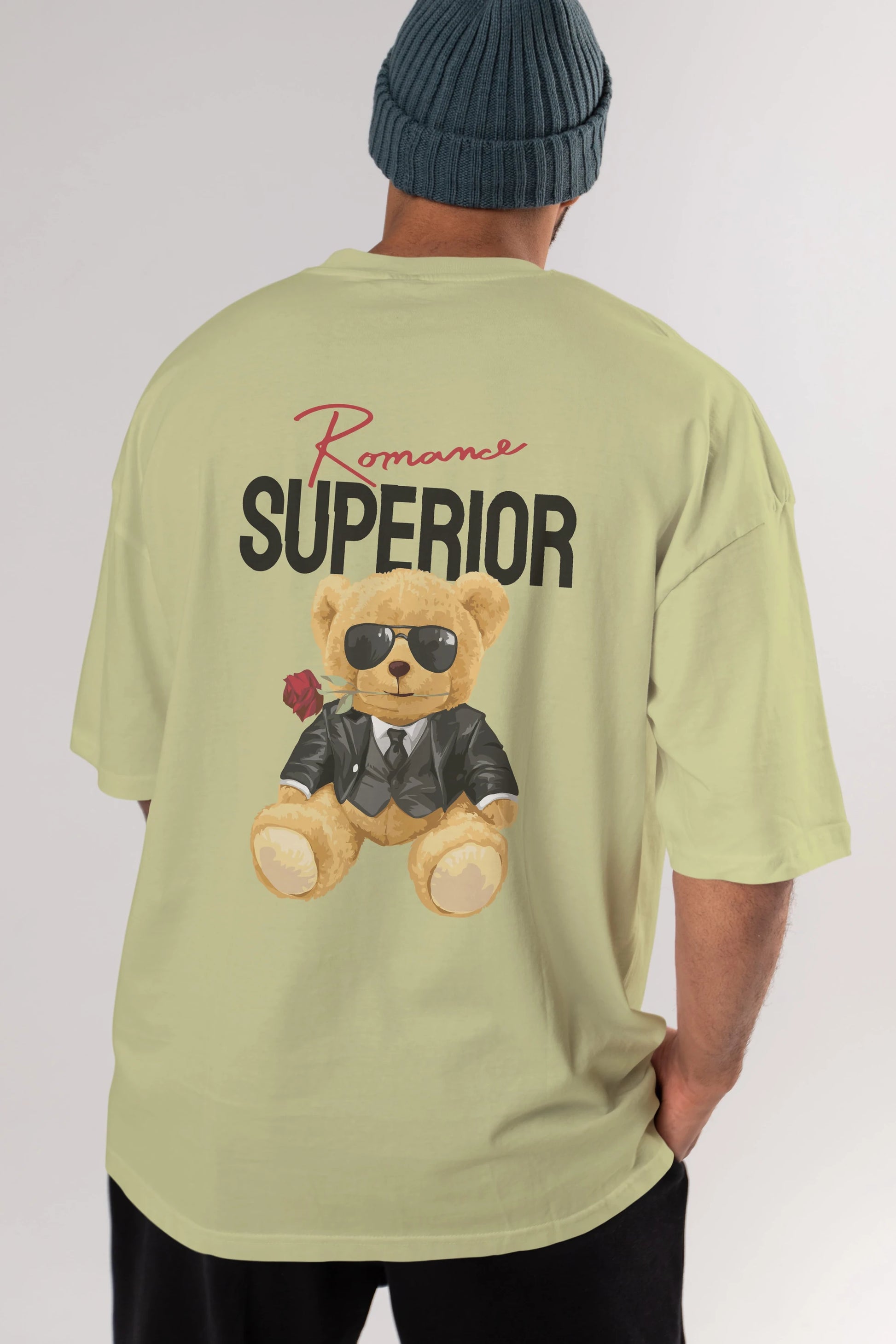 Teddy Bear Romance Superior Arka Baskılı Oversize t-shirt Erkek Kadın Unisex %100 Pamuk