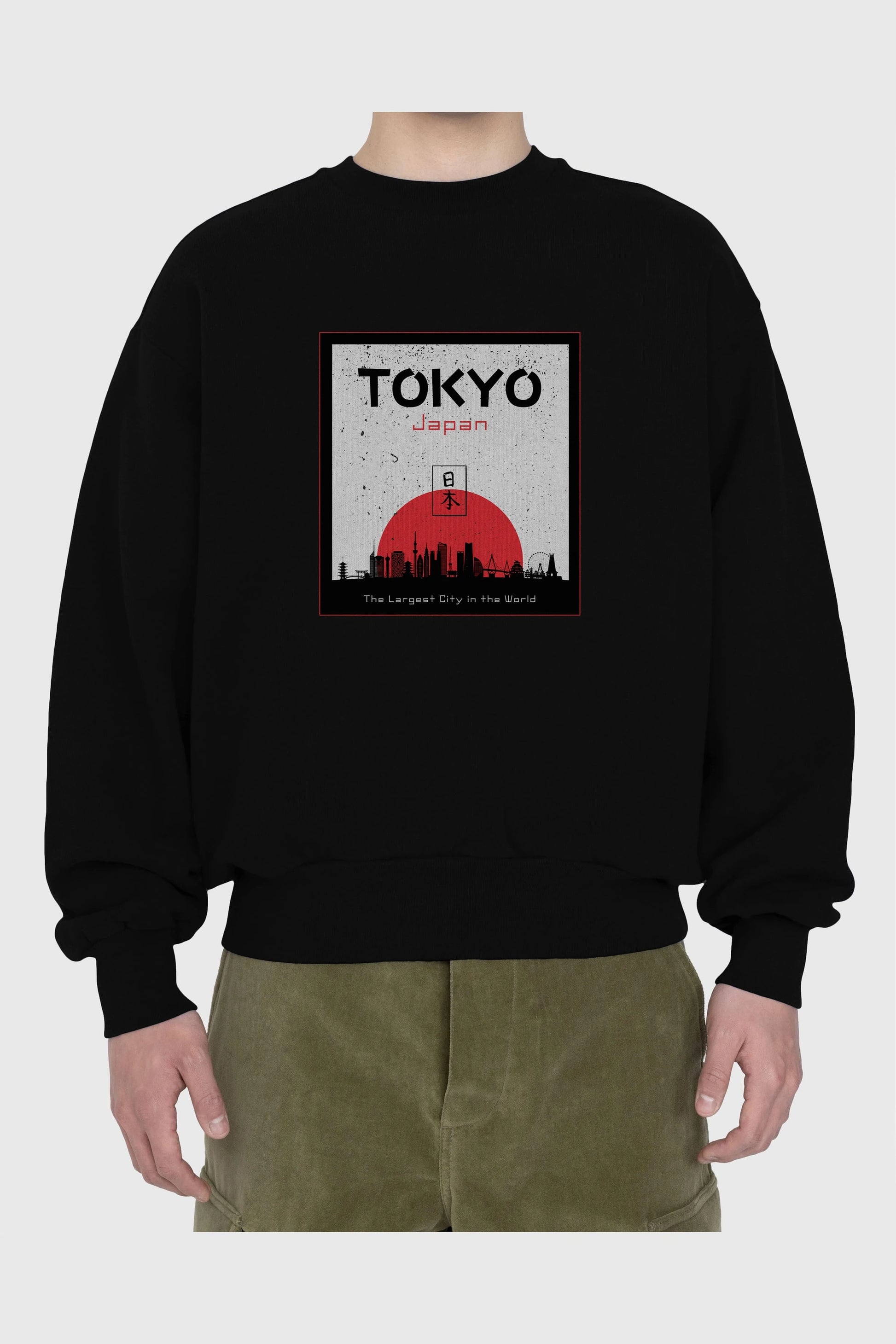 Tokyo Japan Yazılı Ön Baskılı Oversize Sweatshirt Erkek Kadın Unisex