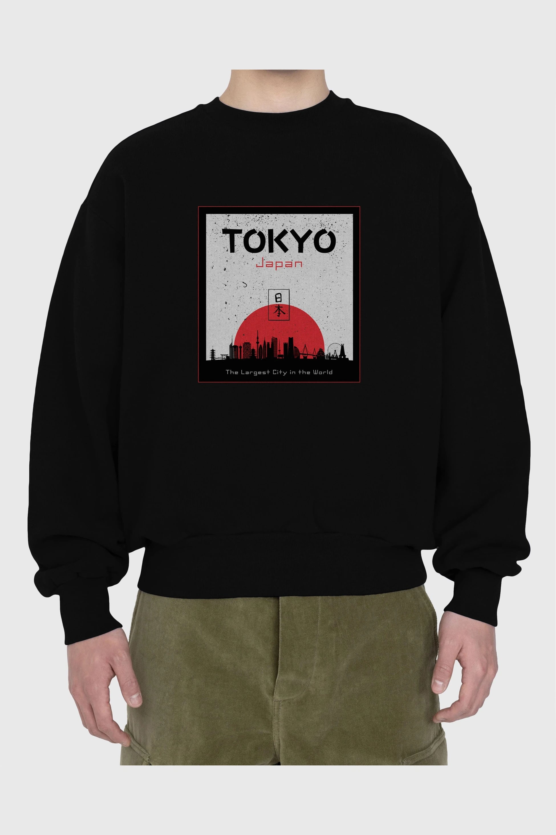 Tokyo Japan Yazılı Ön Baskılı Oversize Sweatshirt Erkek Kadın Unisex
