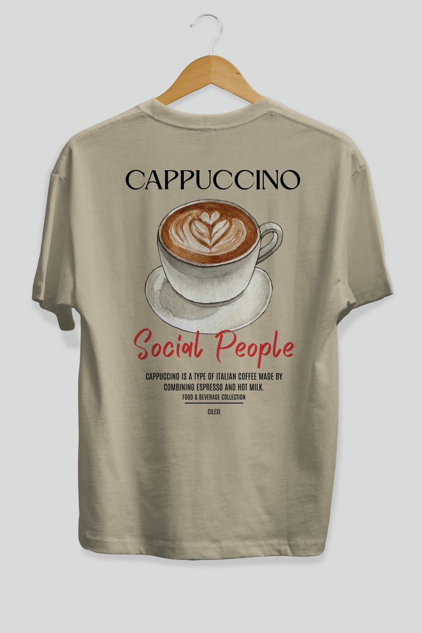 Cappuccino Kokteyl Serisi Baskılı Oversize t-shirt Erkek Kadın Unisex %100 Pamuk Bisiklet Yaka tişort