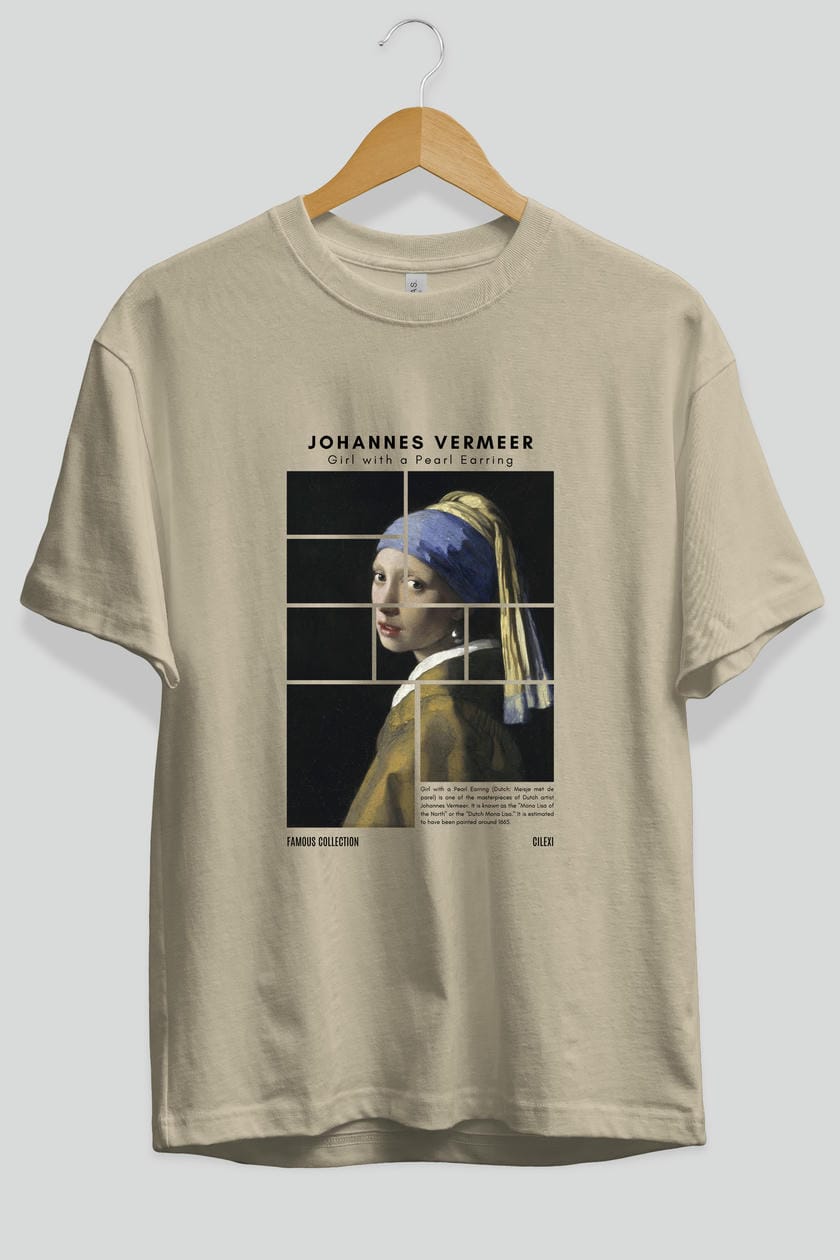 Johannes Vermeer ön Baskılı Oversize t-shirt Erkek Kadın Bisiklet Yaka Pamuk tişort