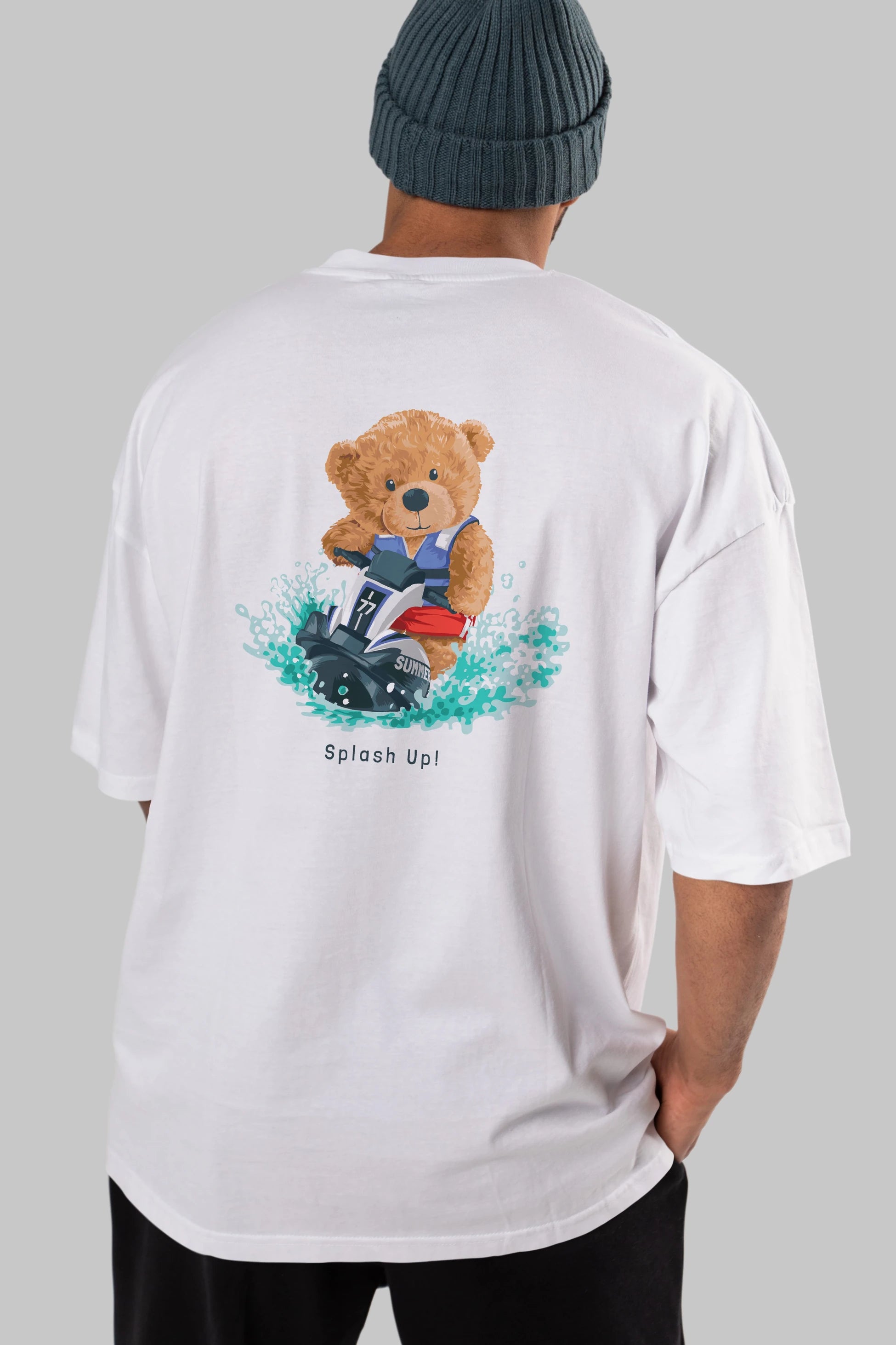 Teddy Bear Splash Up Arka Baskılı Oversize t-shirt Erkek Kadın Unisex %100 Pamuk