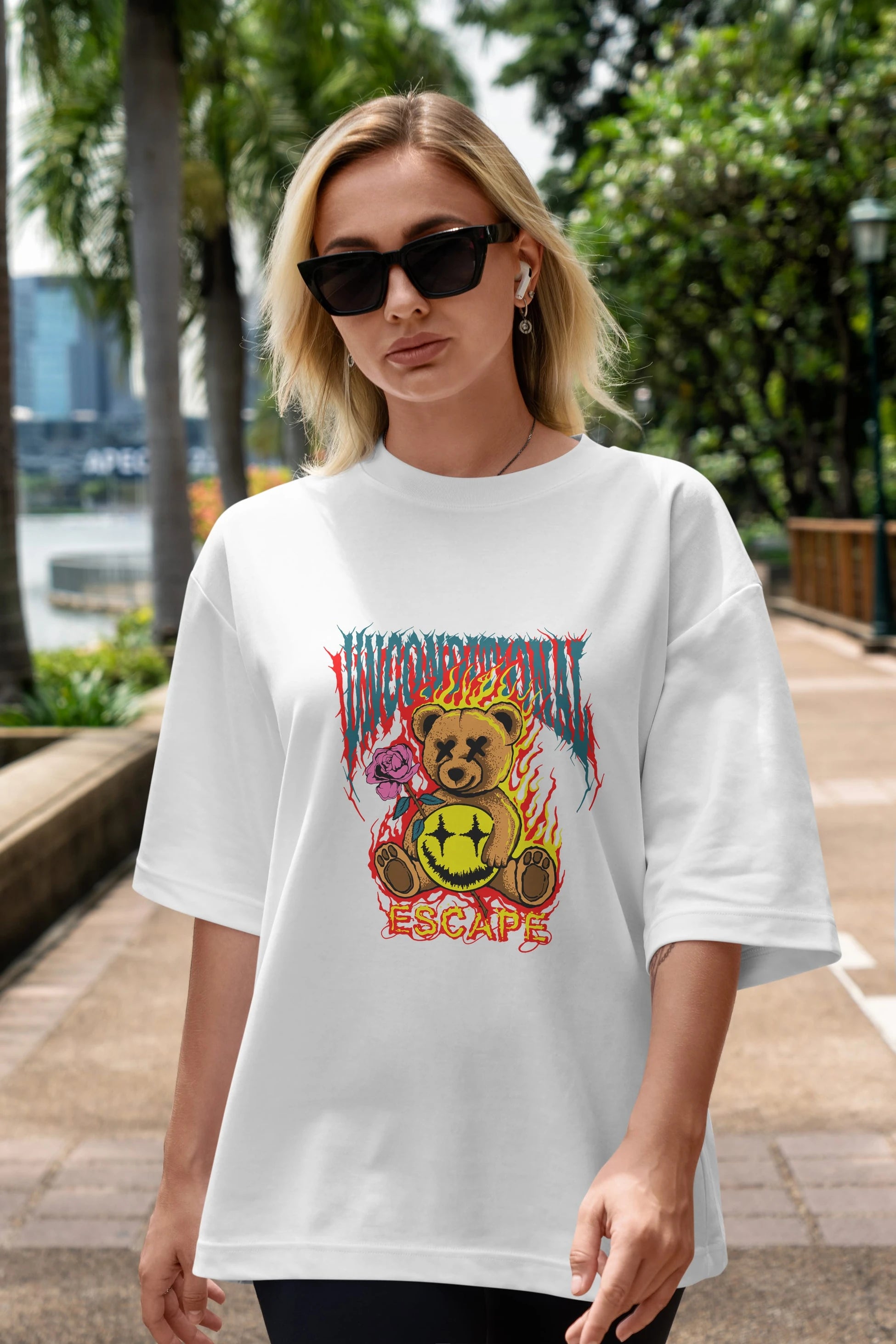 Escape Bear Ön Baskılı Oversize t-shirt Erkek Kadın Unisex