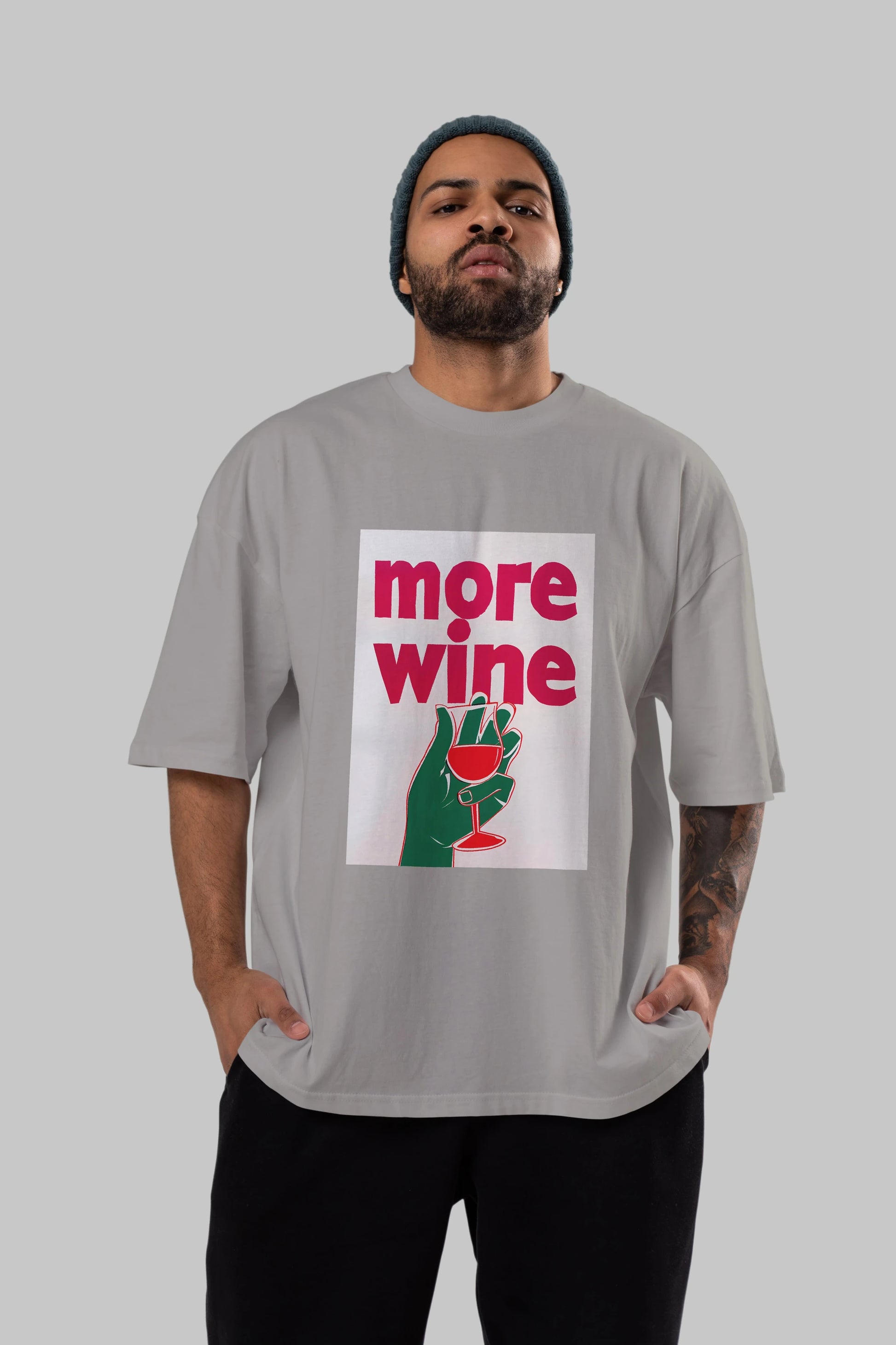 More Wine 3 Ön Baskılı Oversize t-shirt Erkek Kadın Unisex %100 Pamuk Bisiklet Yaka tişort