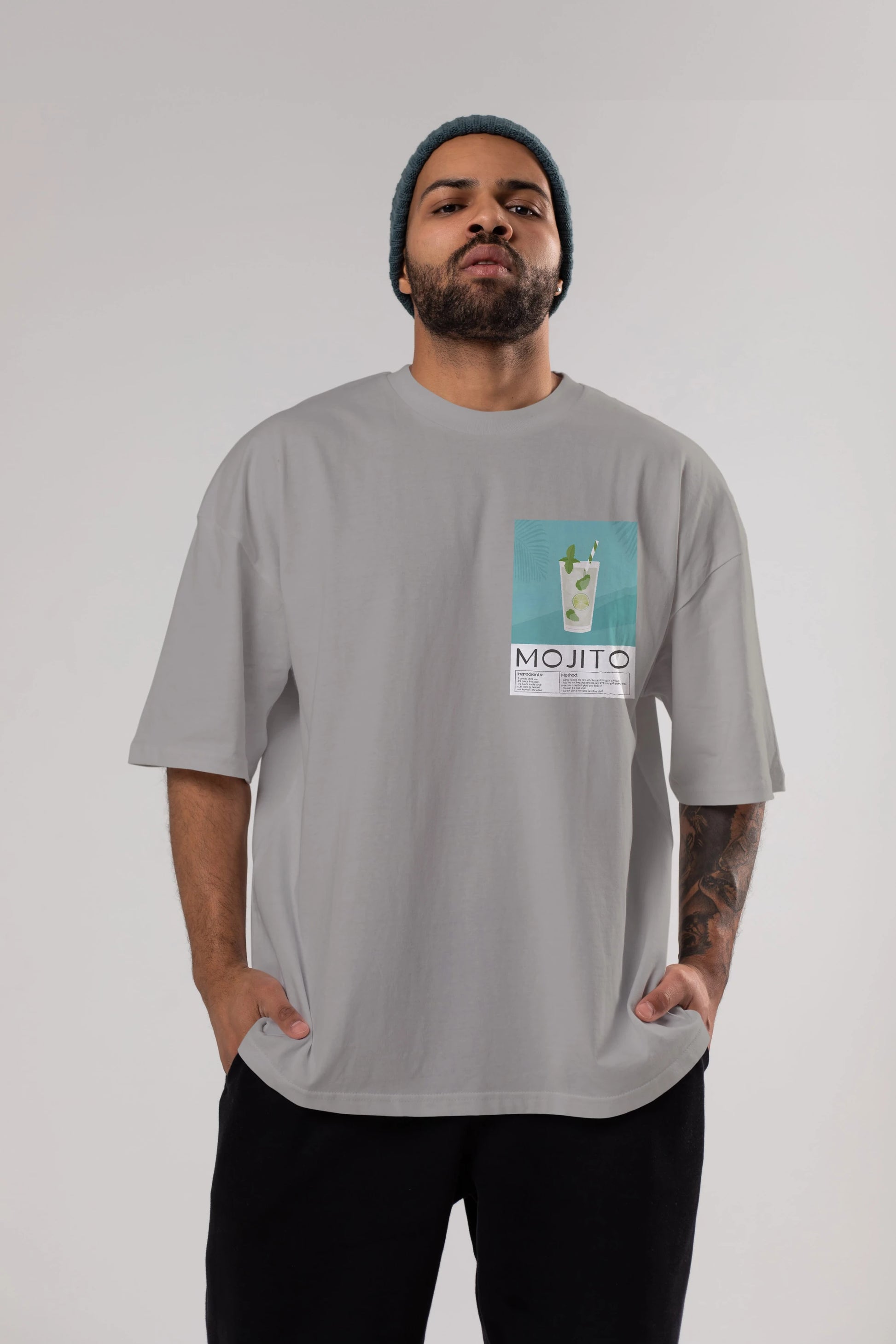 Mojito 4 Ön Sol Baskılı Oversize t-shirt Erkek Kadın Unisex %100 Pamuk Bisiklet Yaka tişort