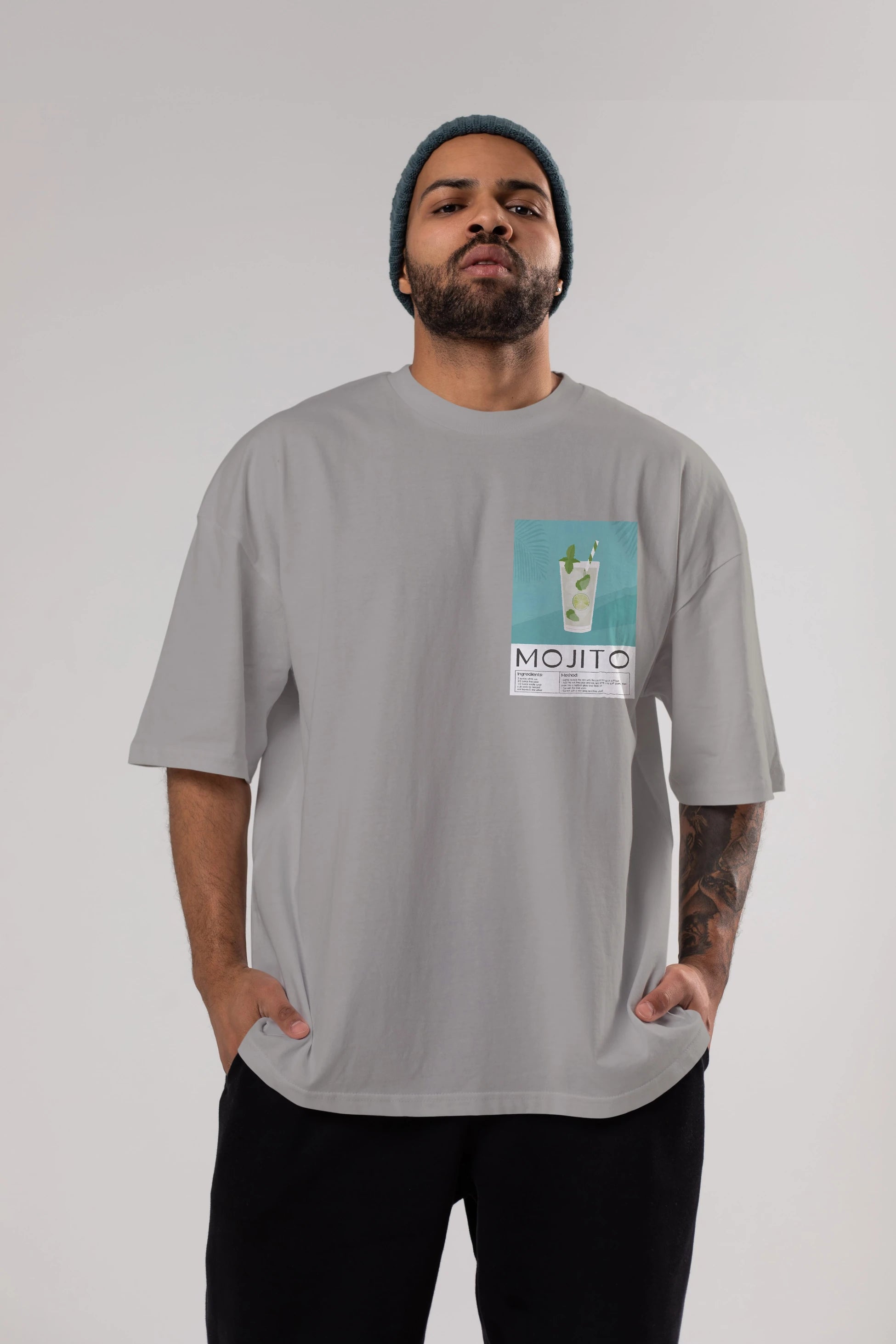 Mojito 4 Ön Sol Baskılı Oversize t-shirt Erkek Kadın Unisex %100 Pamuk Bisiklet Yaka tişort