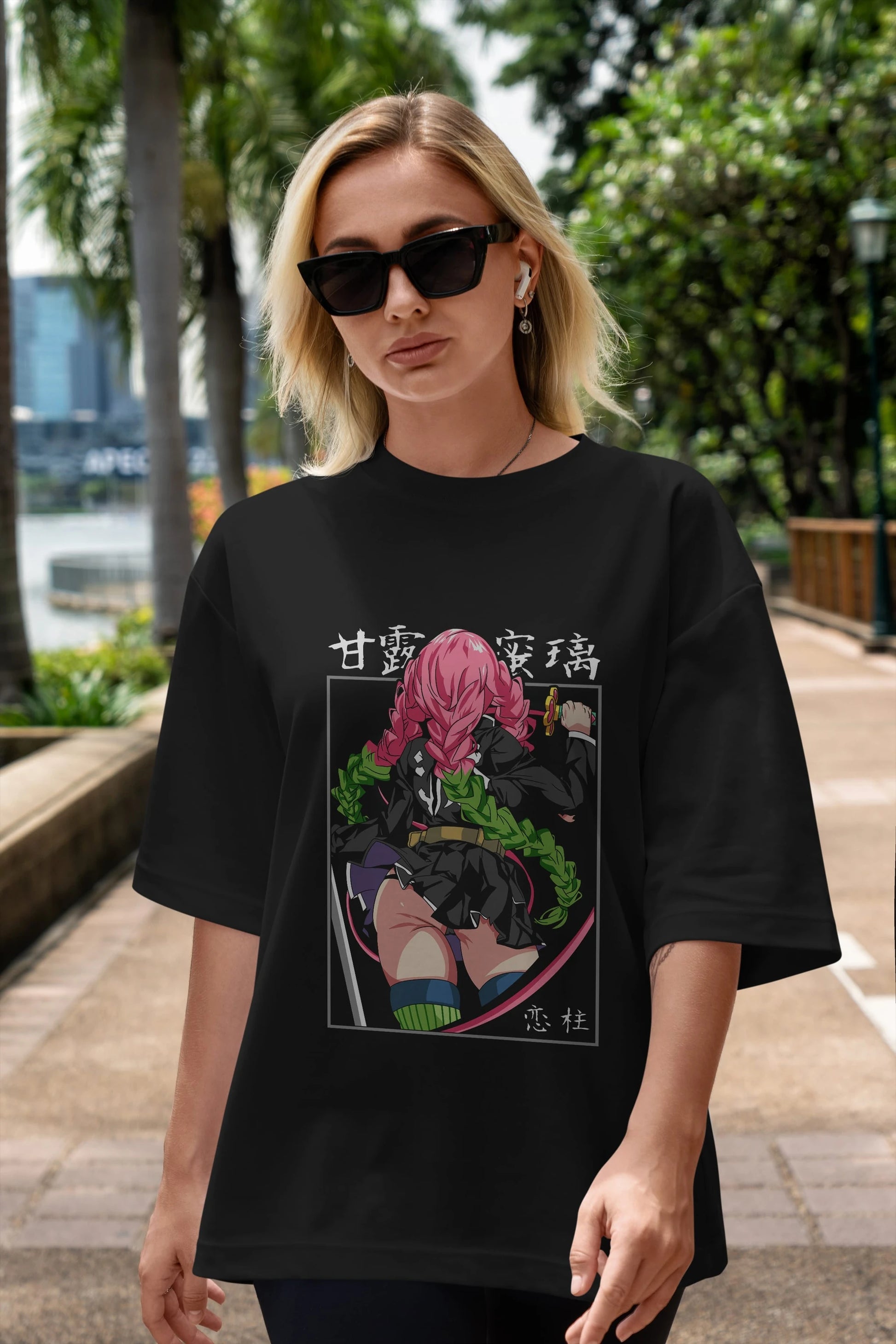 Mitsuri DEMONSLAYER Anime Ön Baskılı Oversize t-shirt %100 pamuk Erkek Kadın Unisex