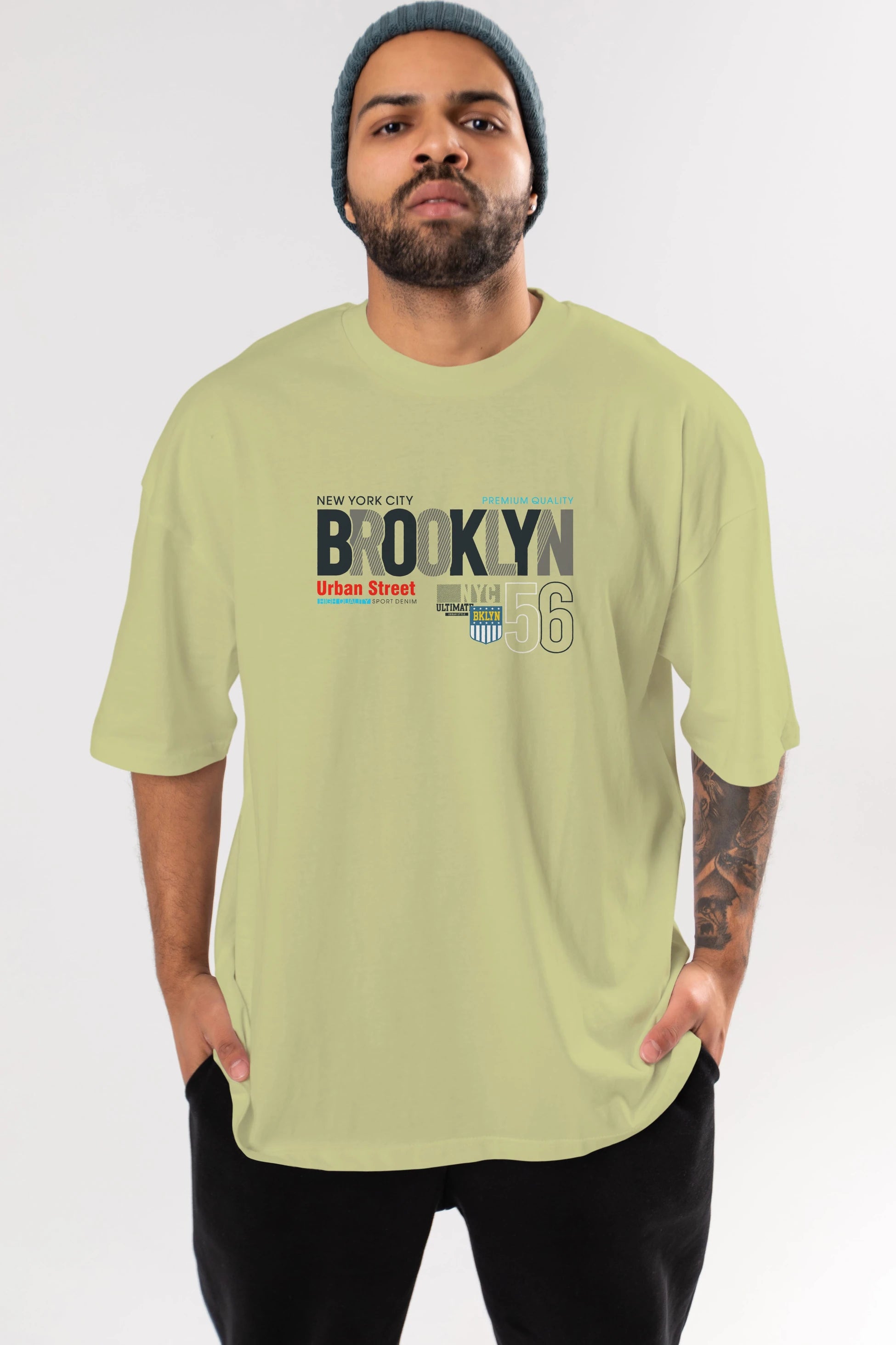 Brooklyn 56 Ön Baskılı Oversize t-shirt Erkek Kadın Unisex