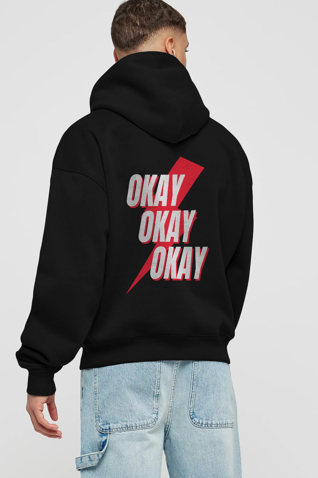 Okay Arka Baskılı Oversize Hoodie Kapüşonlu Sweatshirt Erkek Kadın Unisex