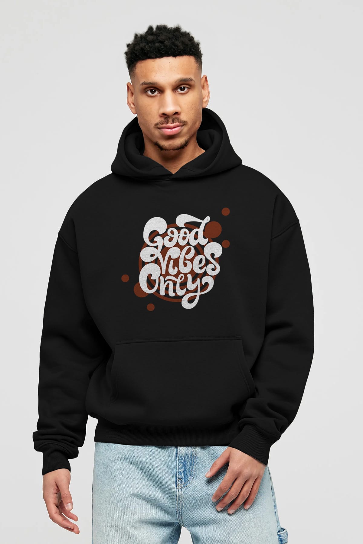Good Vibes Only Yazılı Ön Baskılı Oversize Hoodie Kapüşonlu Sweatshirt Erkek Kadın Unisex