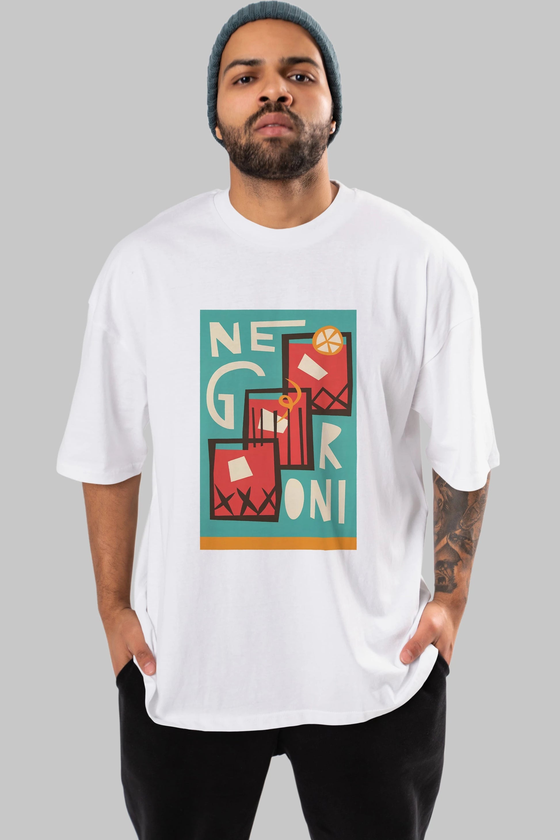 Negroni 3 Ön Baskılı Oversize t-shirt Erkek Kadın Unisex %100 Pamuk Bisiklet Yaka tişort