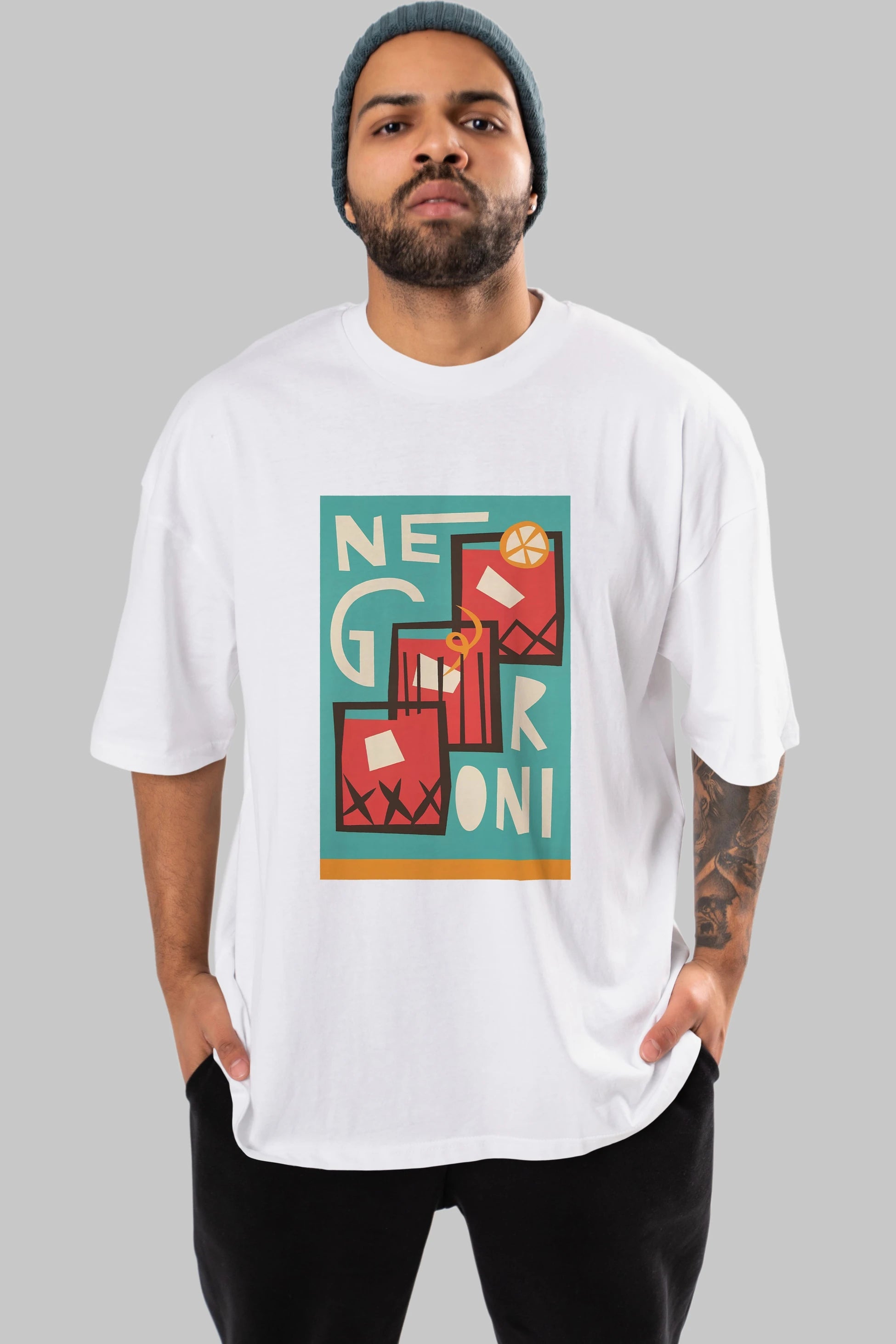 Negroni 3 Ön Baskılı Oversize t-shirt Erkek Kadın Unisex %100 Pamuk Bisiklet Yaka tişort