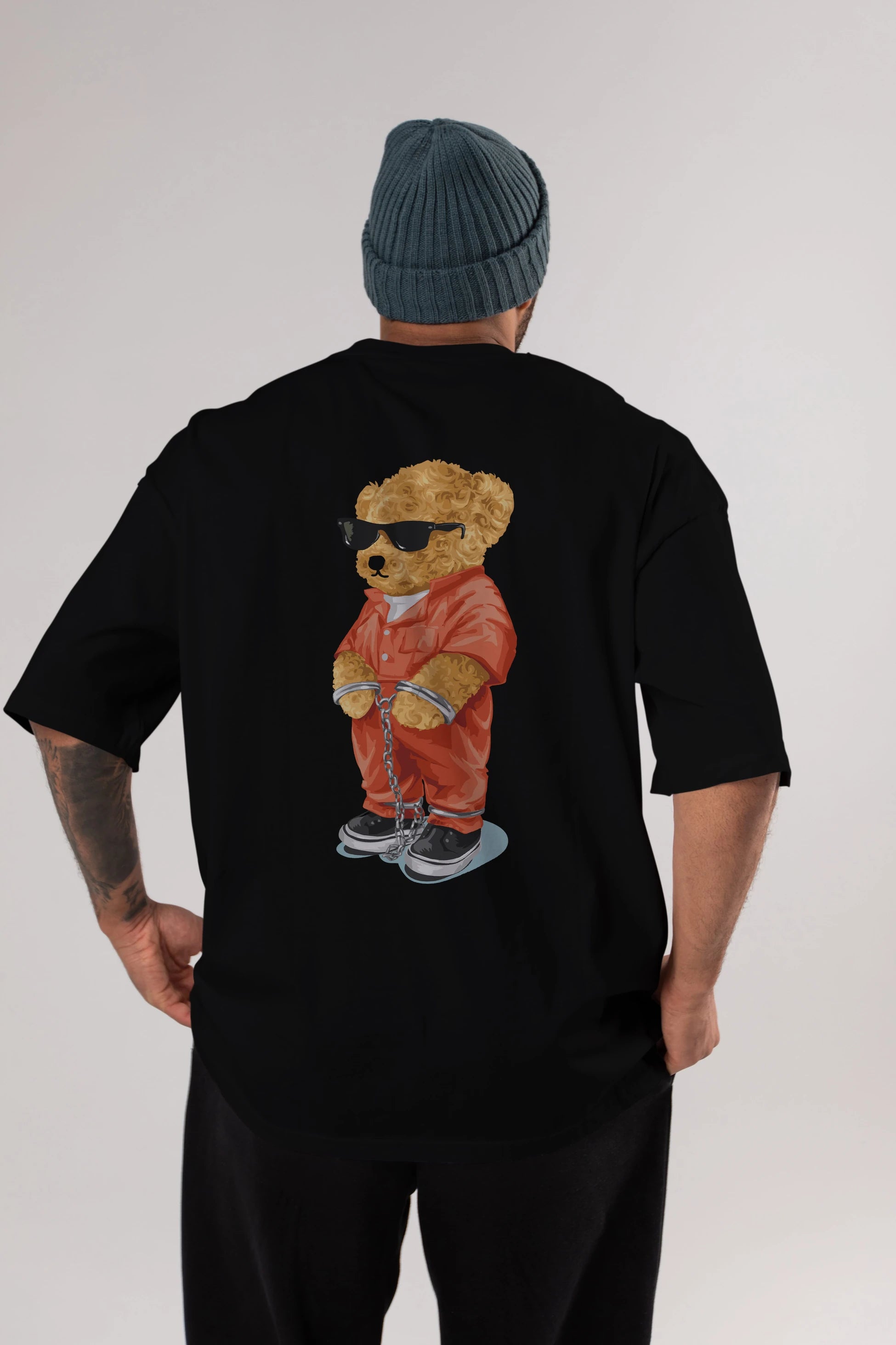 Teddy Bear Kodes Arka Baskılı Oversize t-shirt Erkek Kadın Unisex %100 Pamuk