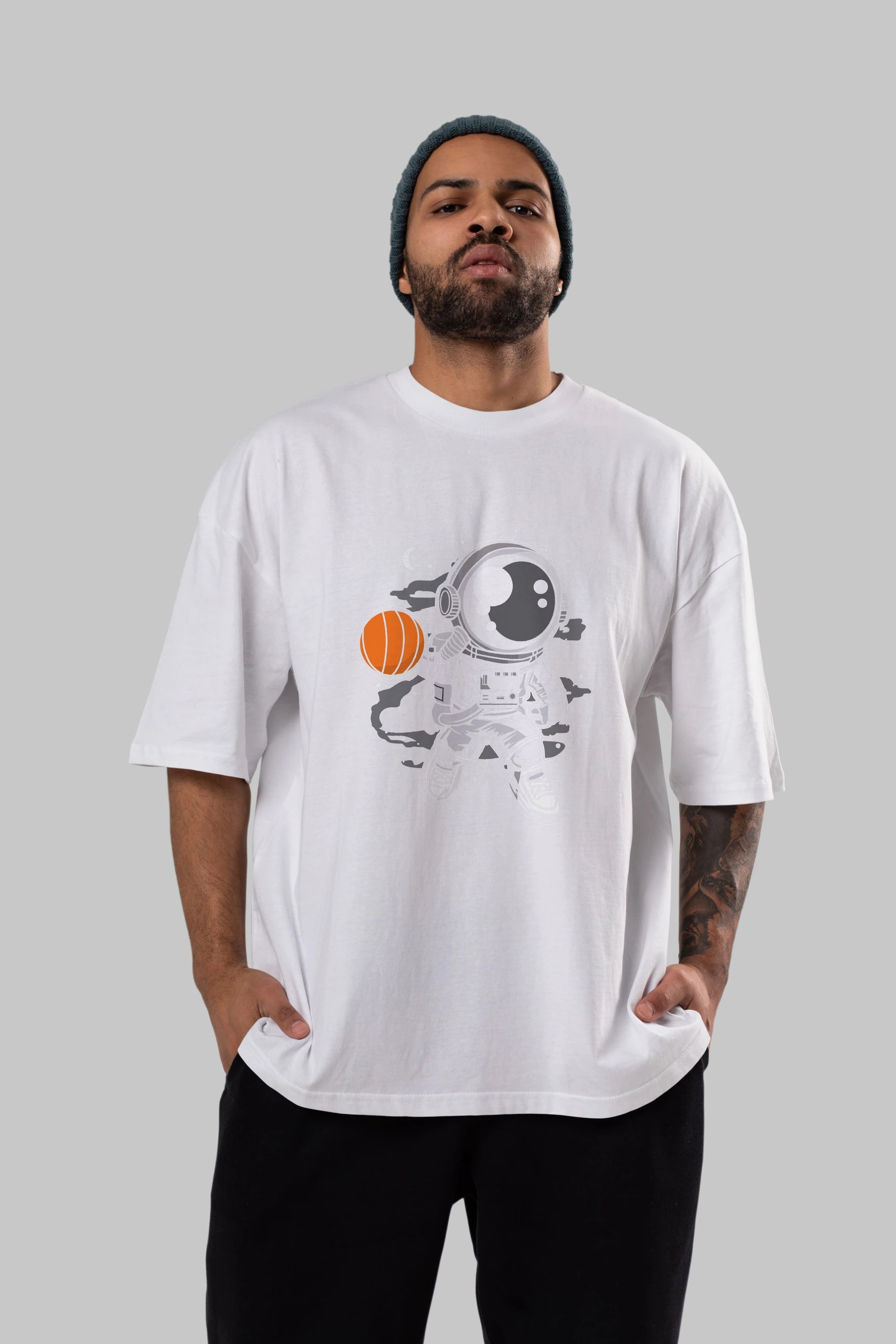 Astronaut Basketball Ön Baskılı Oversize t-shirt Erkek Kadın Unisex