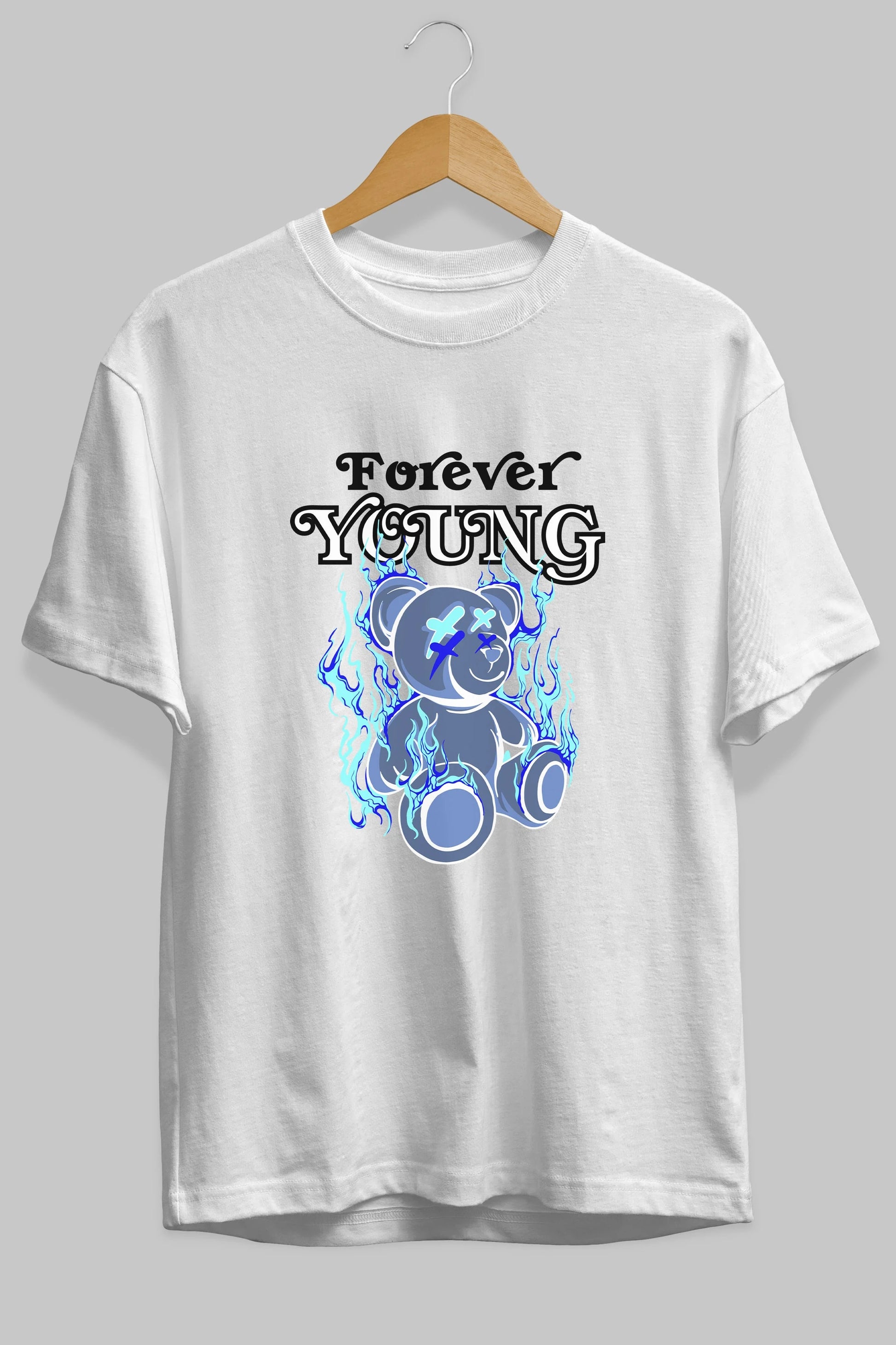 Forever Young Bear Ön Baskılı Oversize t-shirt Erkek Kadın Unisex