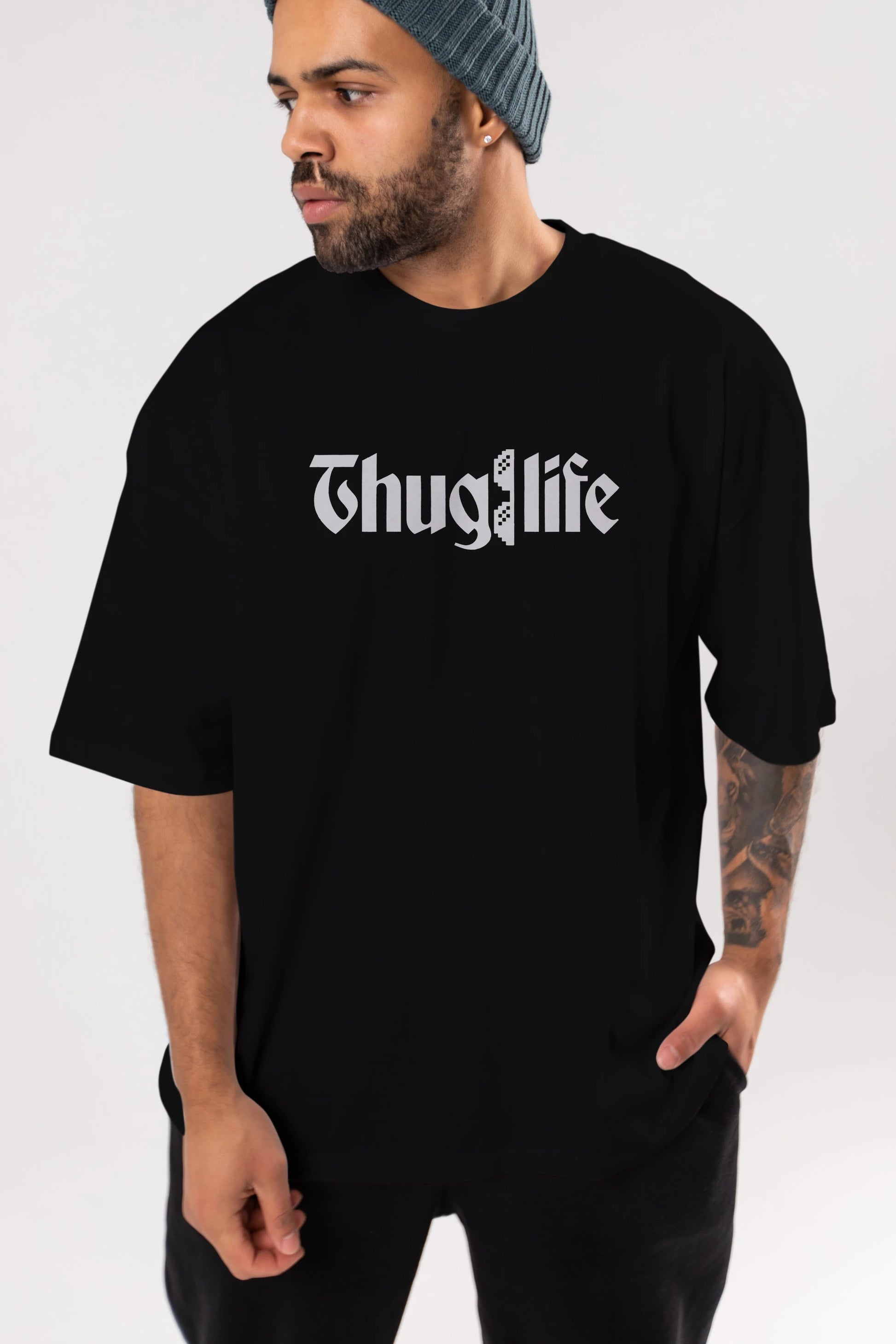 Thuglife Ön Baskılı Oversize t-shirt %100 pamuk Erkek Kadın Unisex
