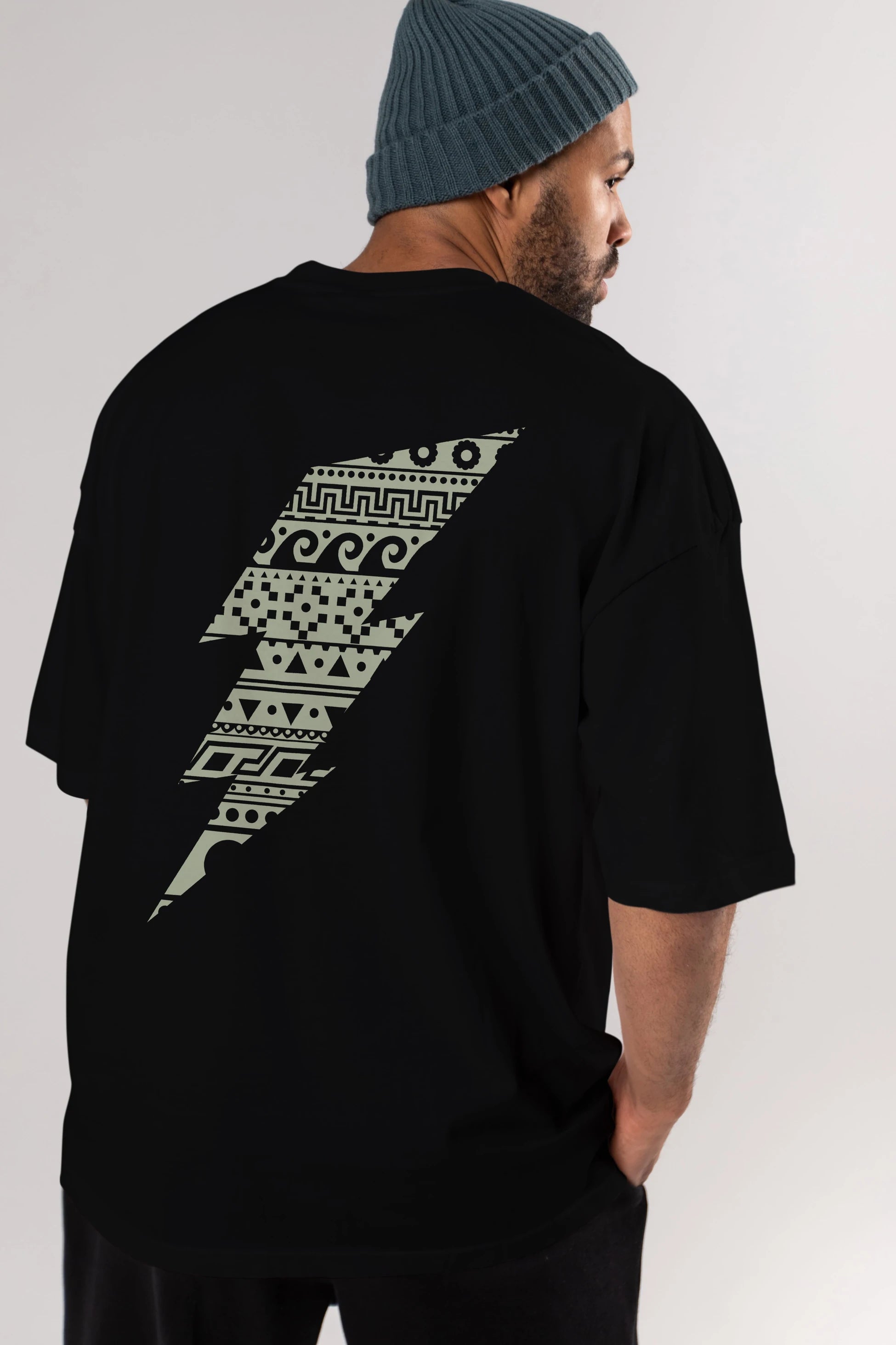 Thunderbolt Arka Baskılı Oversize t-shirt %100 pamuk Erkek Kadın Unisex